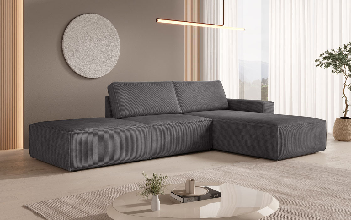Modulärt Ecksofa Yuma mat engem Beistellhocker aus Cord