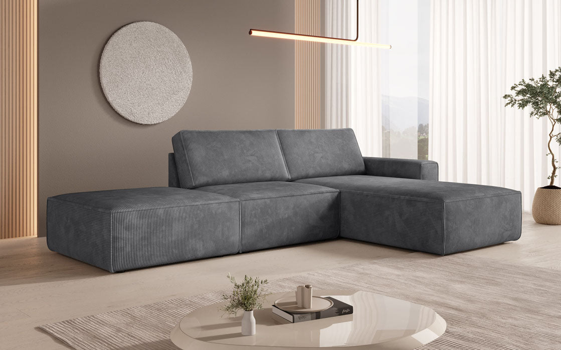 Modulärt Ecksofa Yuma mat engem Beistellhocker aus Cord