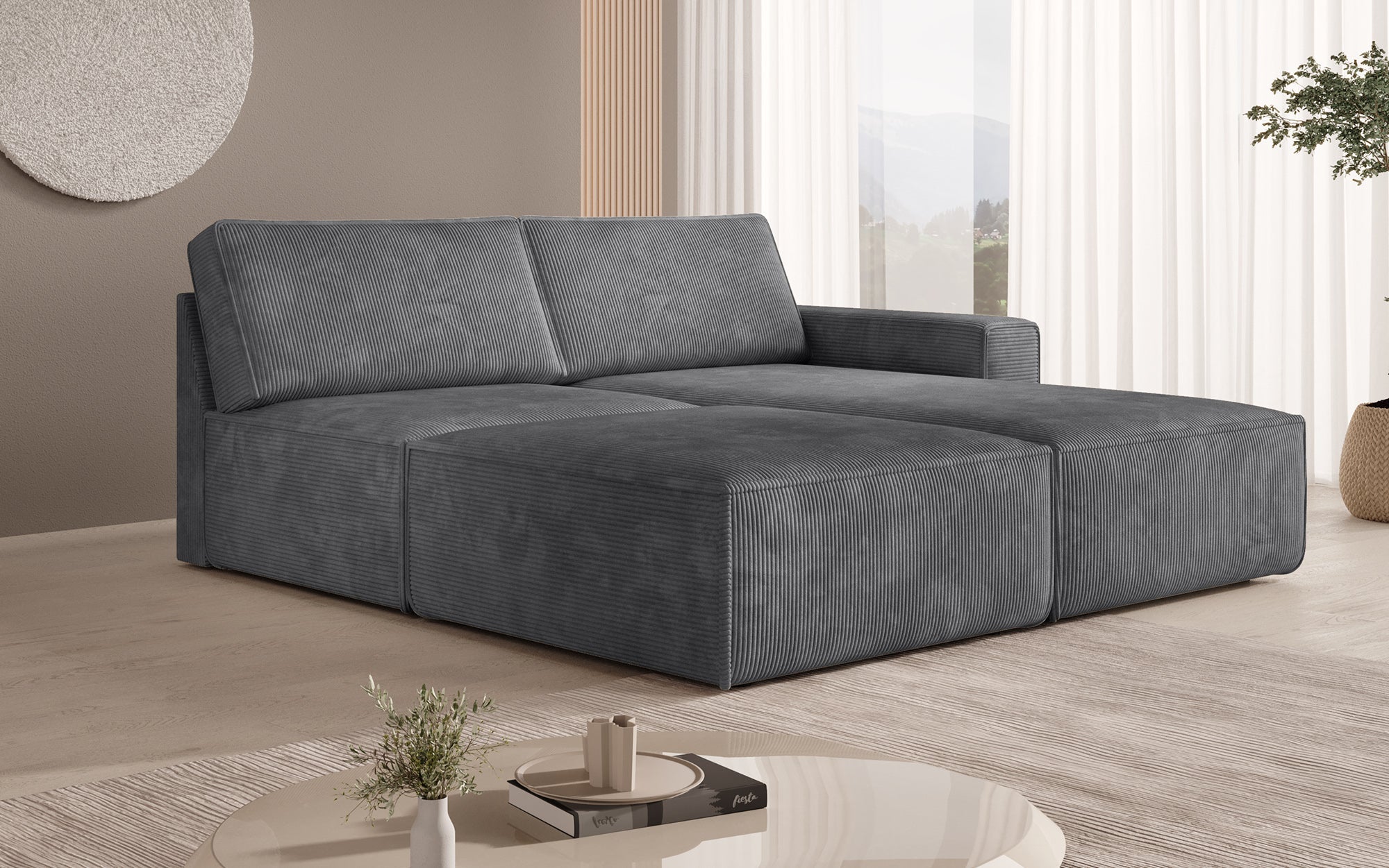 Modulärt Ecksofa Yuma mat engem Beistellhocker aus Cord
