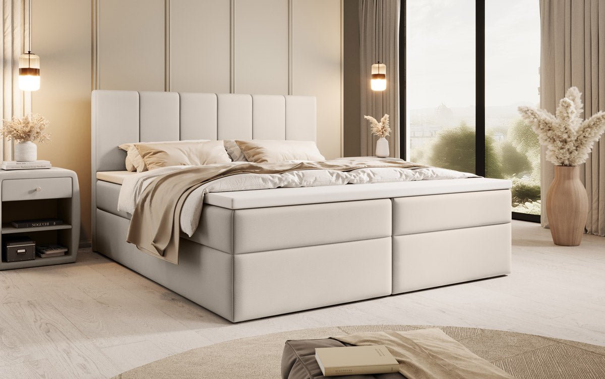 Lit à sommier tapissier en tissu Aurelia avec espace de rangement