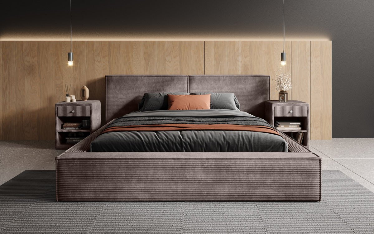Designer Upholstered Bed Ophelia in Corduroy with Storage