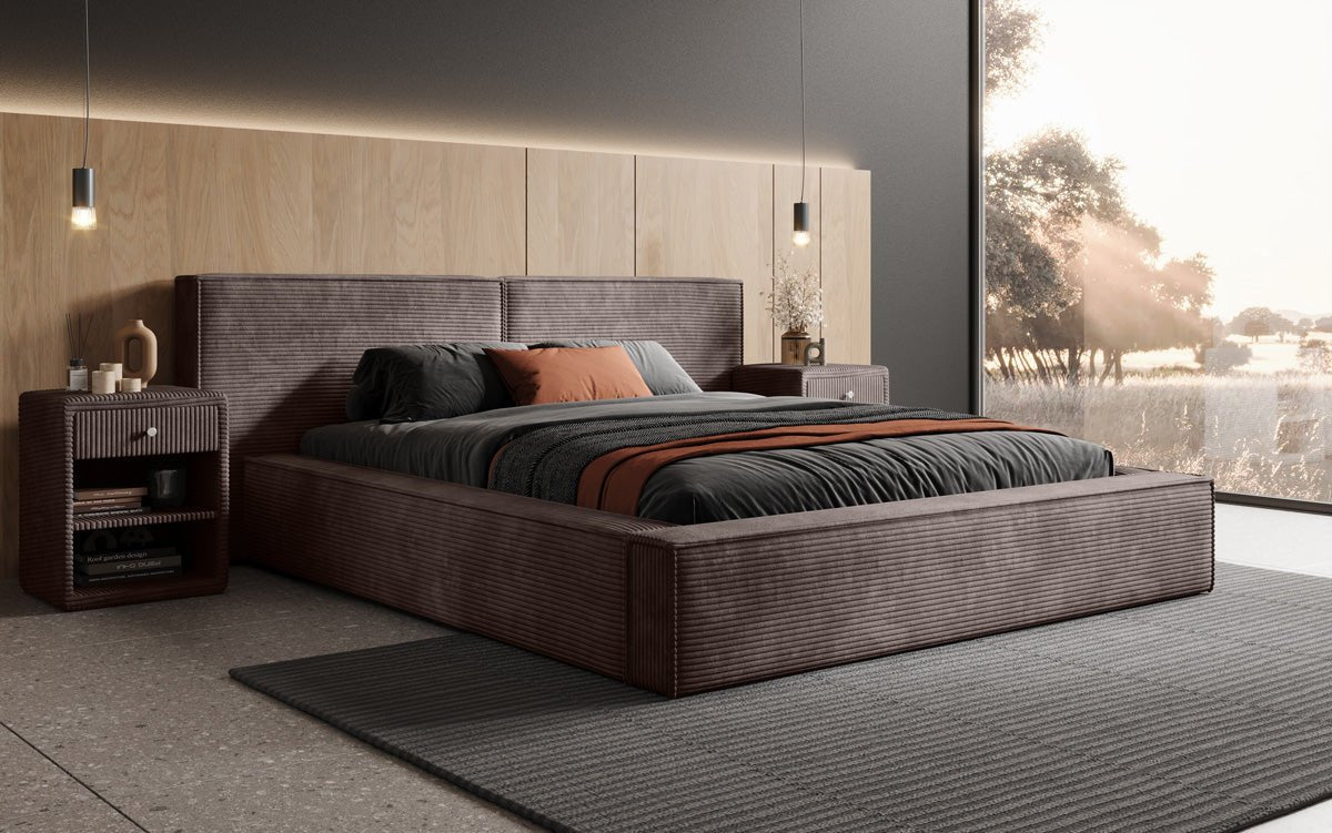 Designer Upholstered Bed Ophelia in Corduroy with Storage
