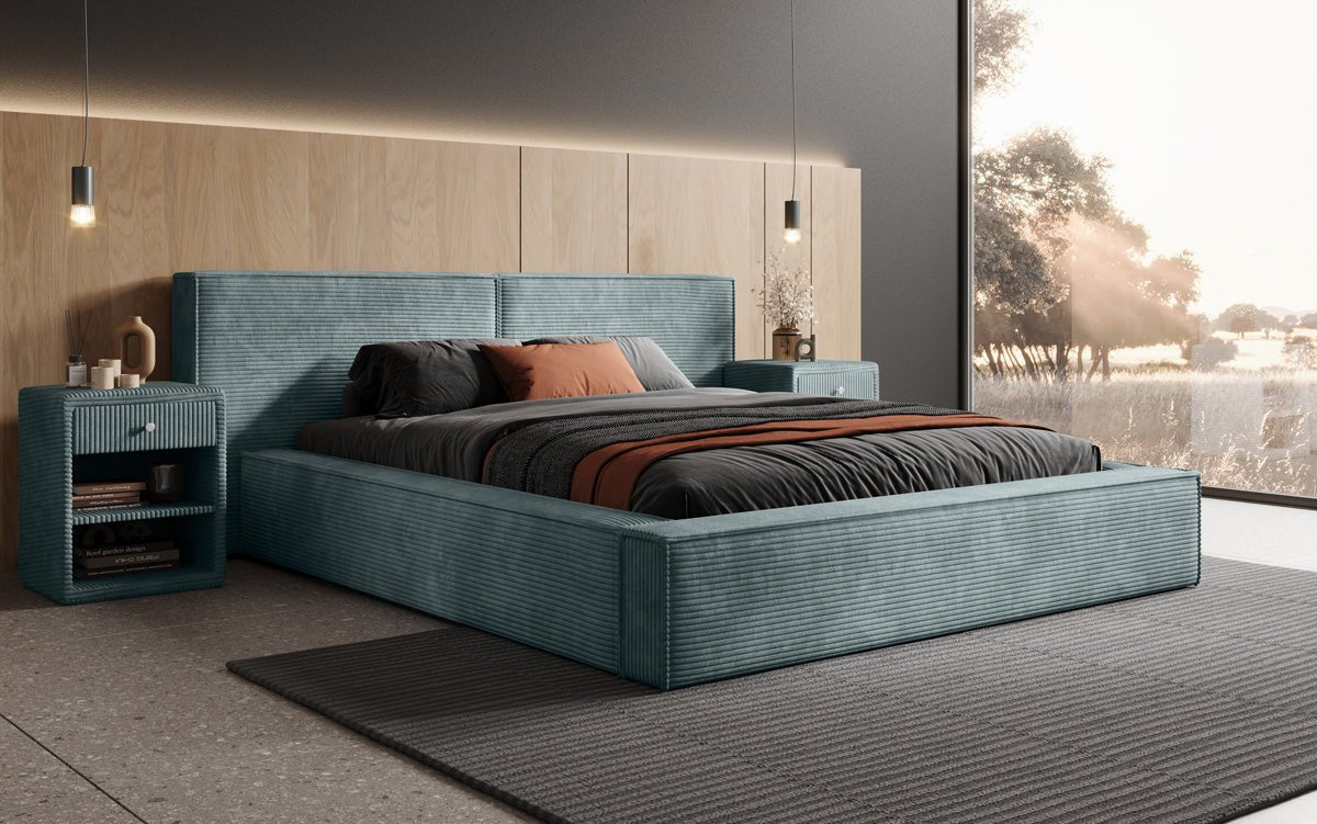 Designer Upholstered Bed Ophelia in Corduroy with Storage