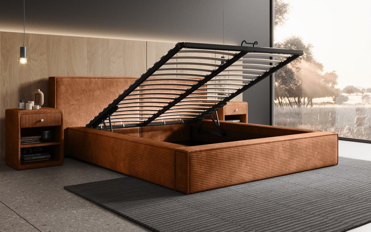 Designer Upholstered Bed Ophelia in Corduroy with Storage