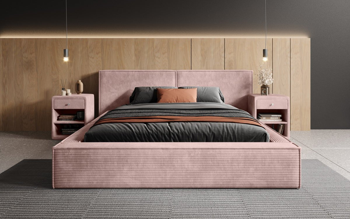 Designer Upholstered Bed Ophelia in Corduroy with Storage
