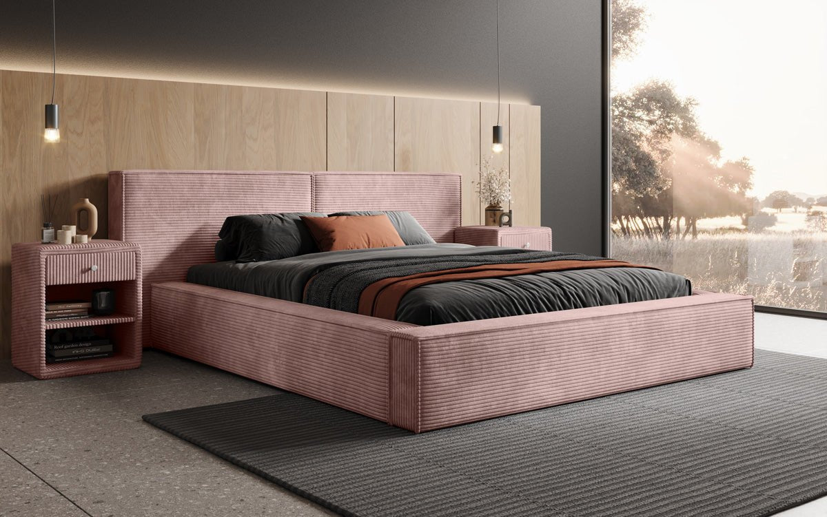 Designer Upholstered Bed Ophelia in Corduroy with Storage