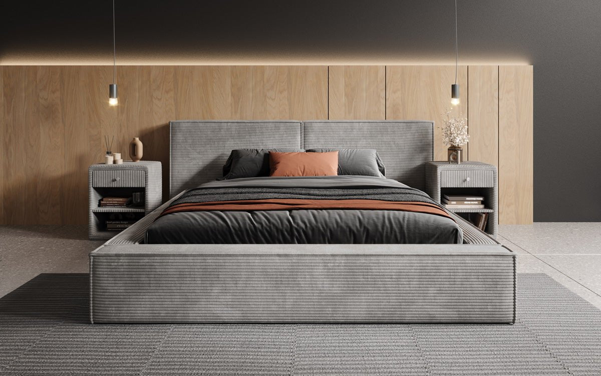 Designer Upholstered Bed Ophelia in Corduroy with Storage