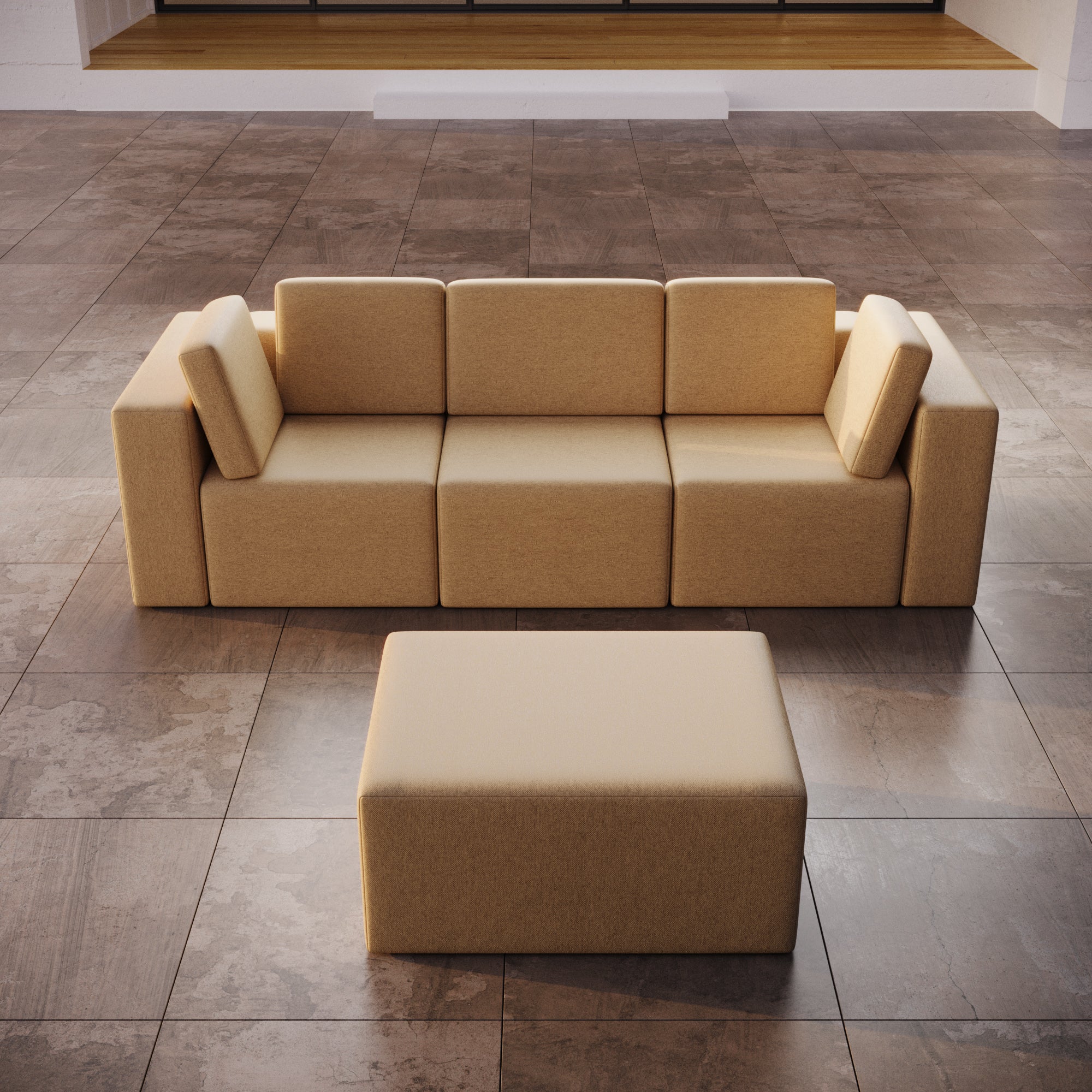 Canapé de jardin modulable 3 places Eden avec tabouret d'appoint