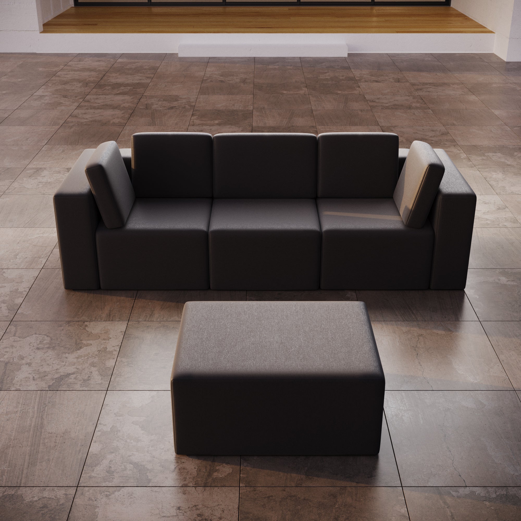 Canapé de jardin modulable 3 places Eden avec tabouret d'appoint