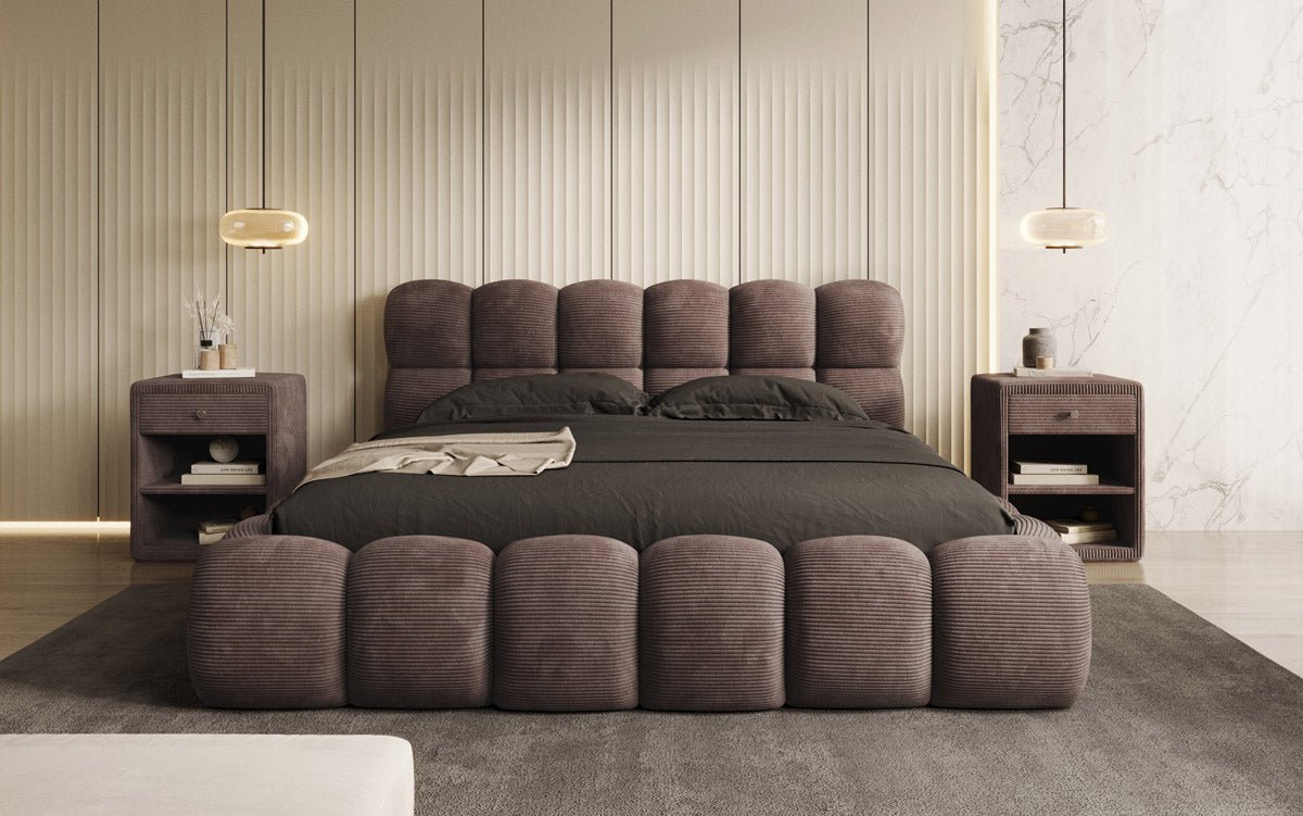 Designer Polsterbett Boston Cord mat Späicherplatz inkl. Opbau