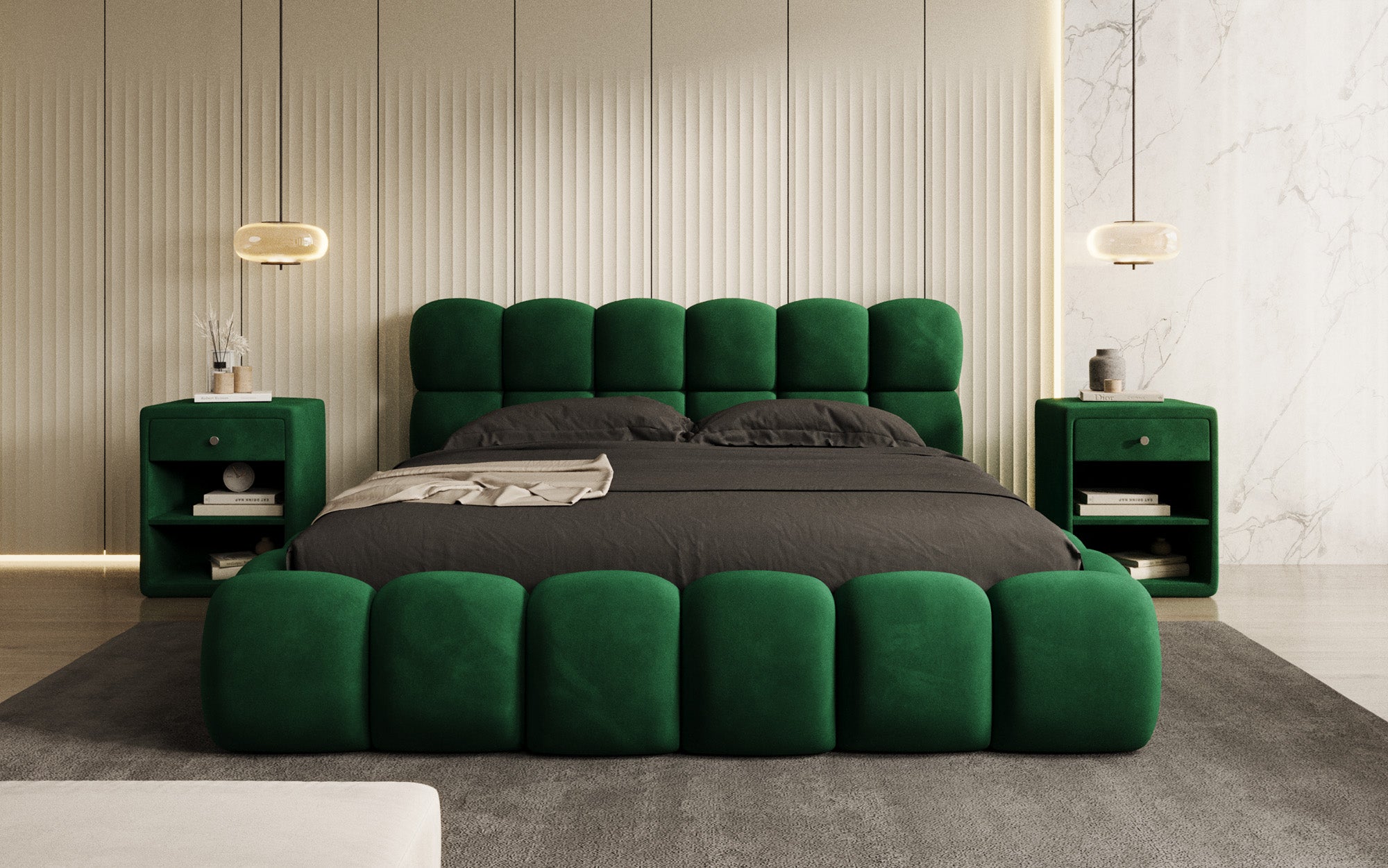 Lit capitonné designer Boston Velours avec espace de rangement