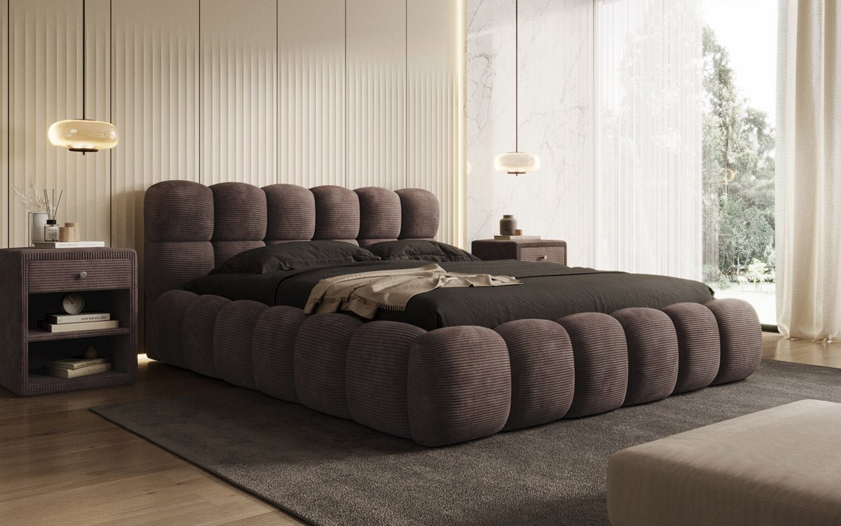Designer Polsterbett Boston Cord mat Späicherplatz inkl. Opbau