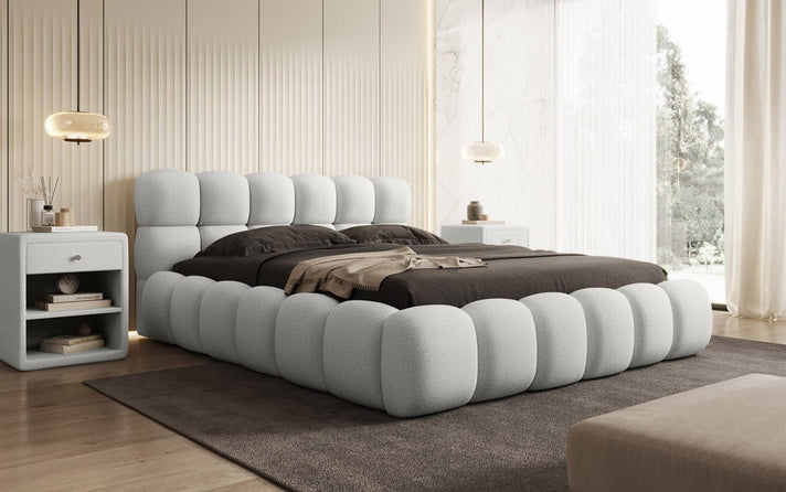 Lit capitonné designer Boston Bouclé avec espace de rangement