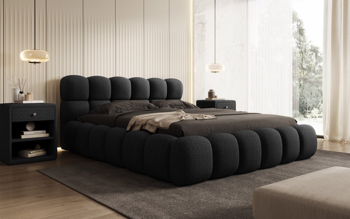 Designer Polsterbett Boston Bouclé mat Späicherplatz inkl. Opbau