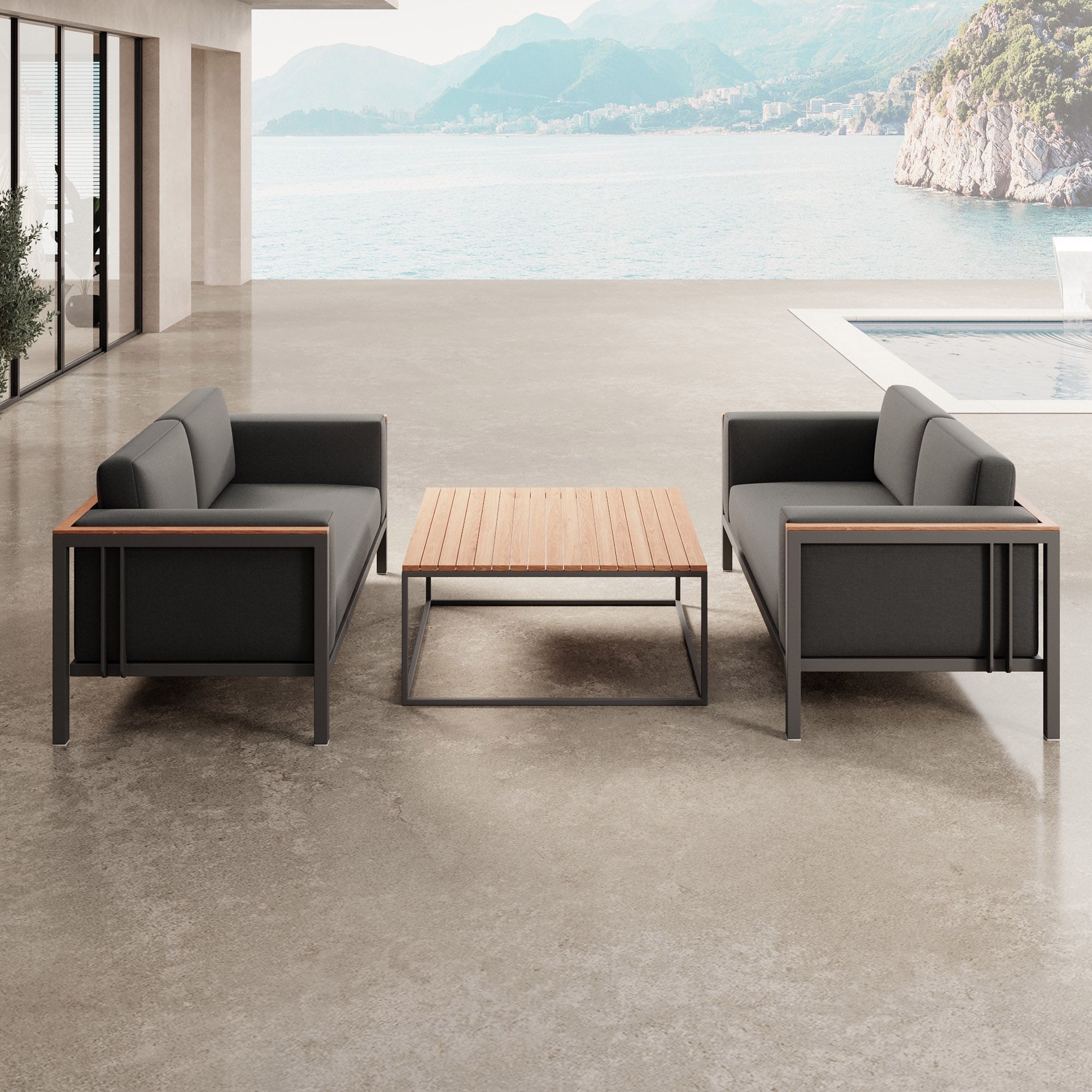 Euphoria – 2 Loungesofas & Dësch aus Aluminium | Aevora™ Kollektioun