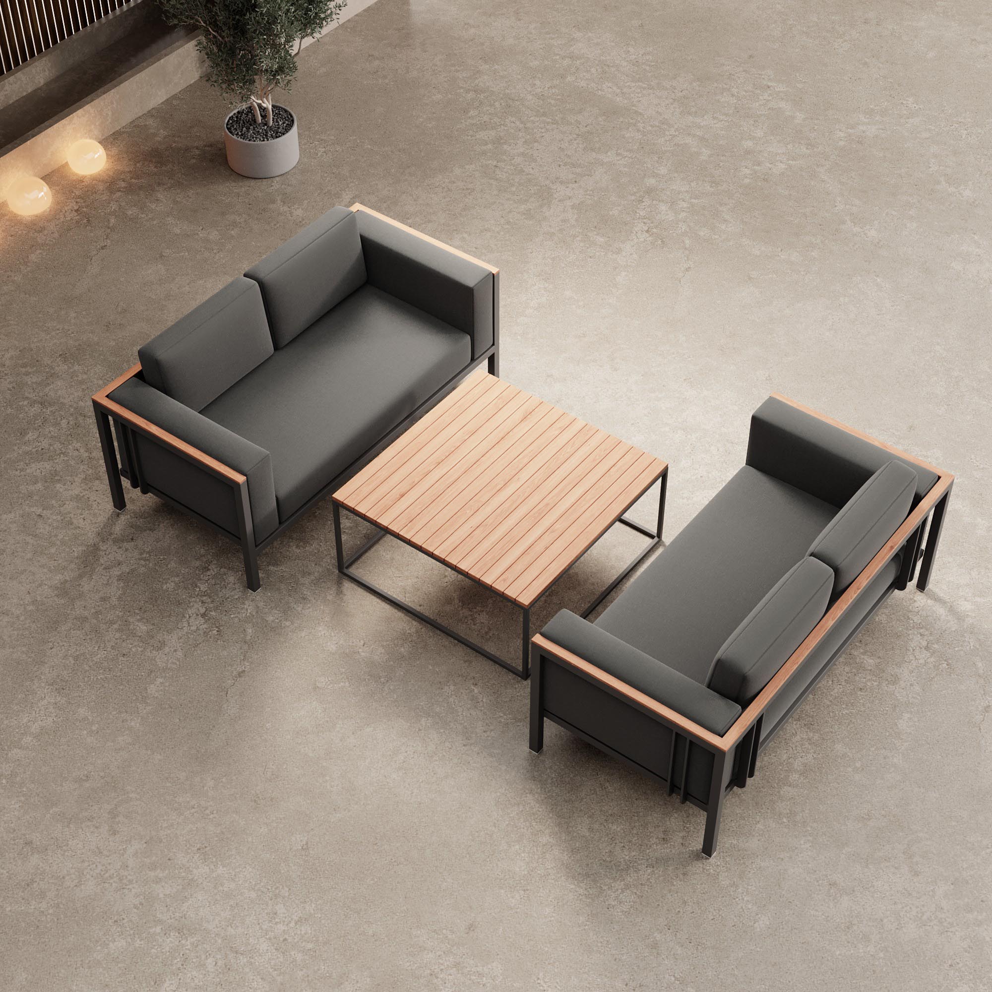 Euphoria – 2 Loungesofas & Dësch aus Aluminium | Aevora™ Kollektioun
