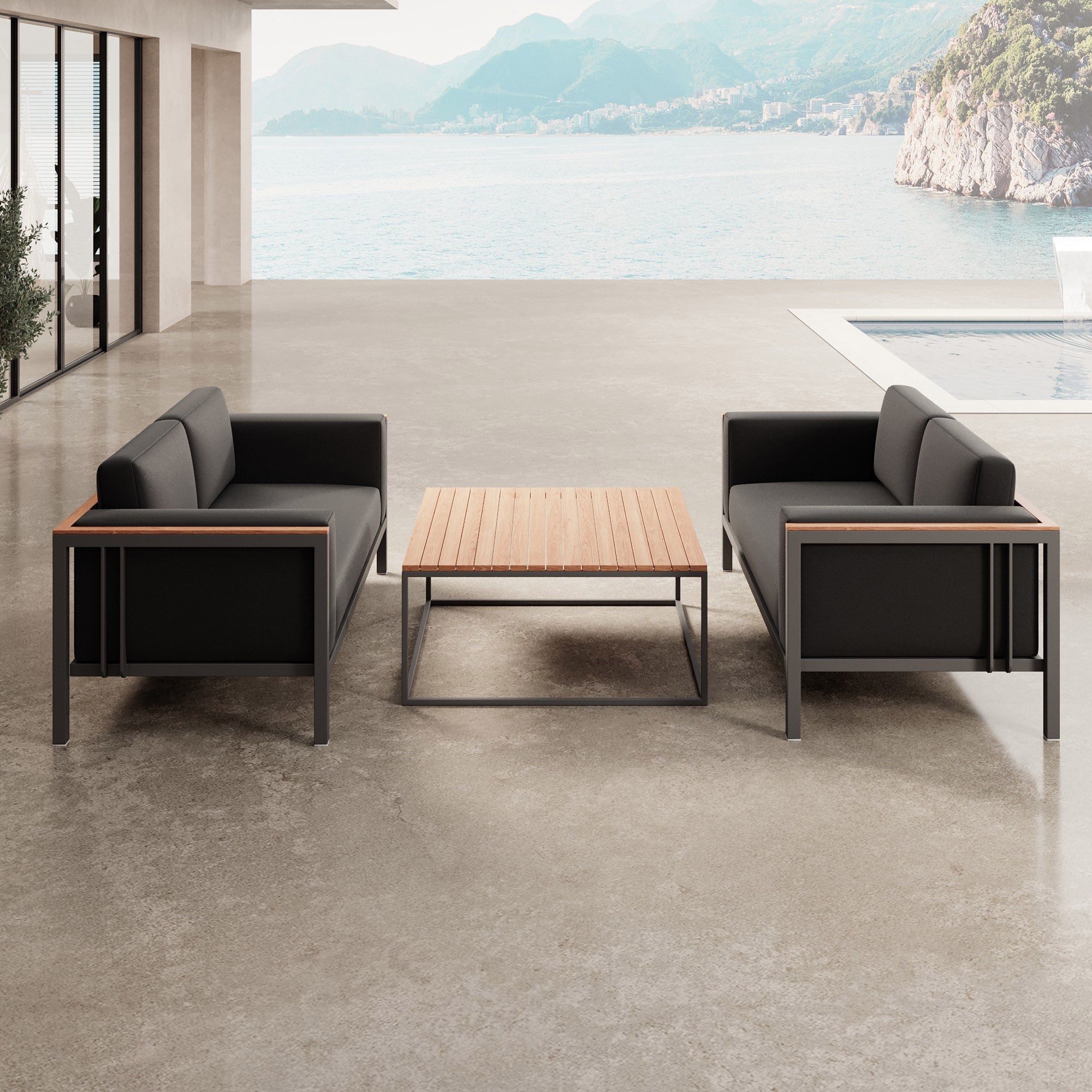 Euphoria – 2 Loungesofas & Dësch aus Aluminium | Aevora™ Kollektioun