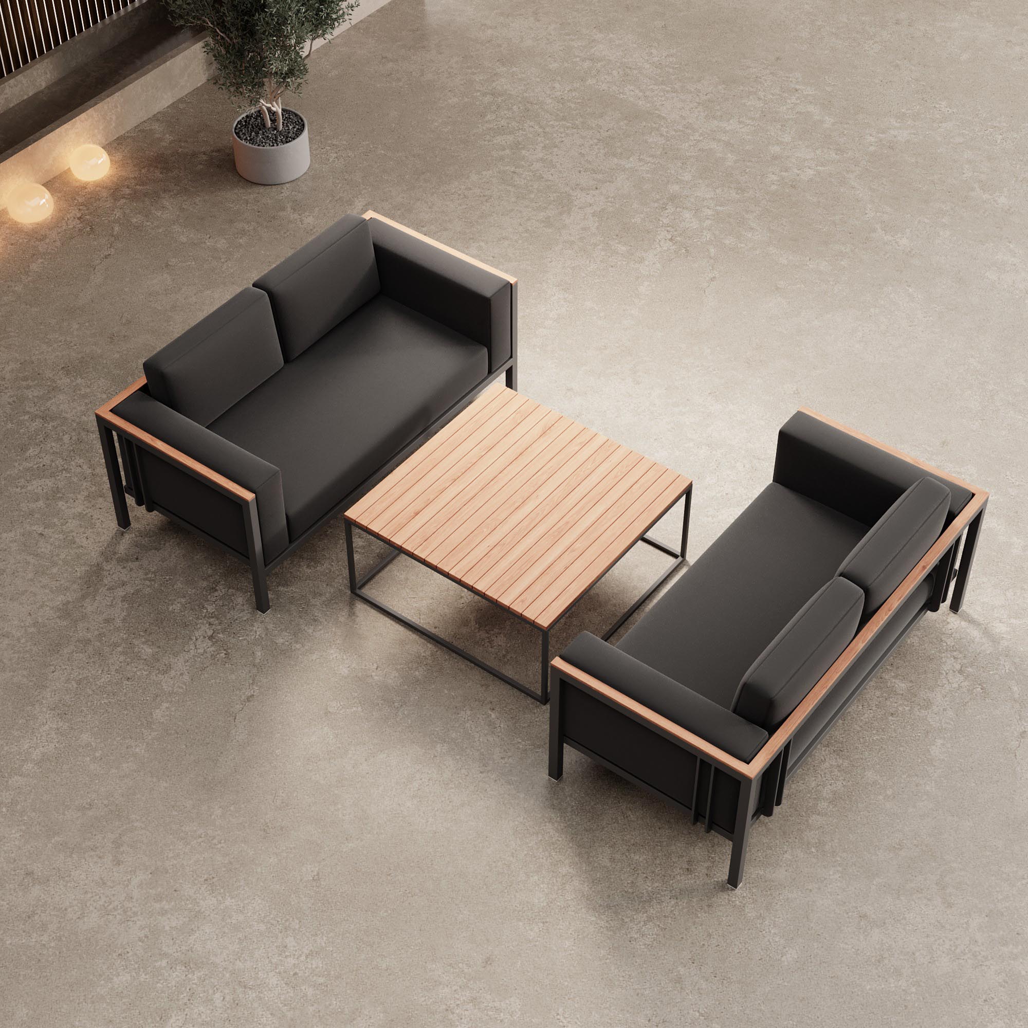 Euphoria – 2 Loungesofas & Dësch aus Aluminium | Aevora™ Kollektioun