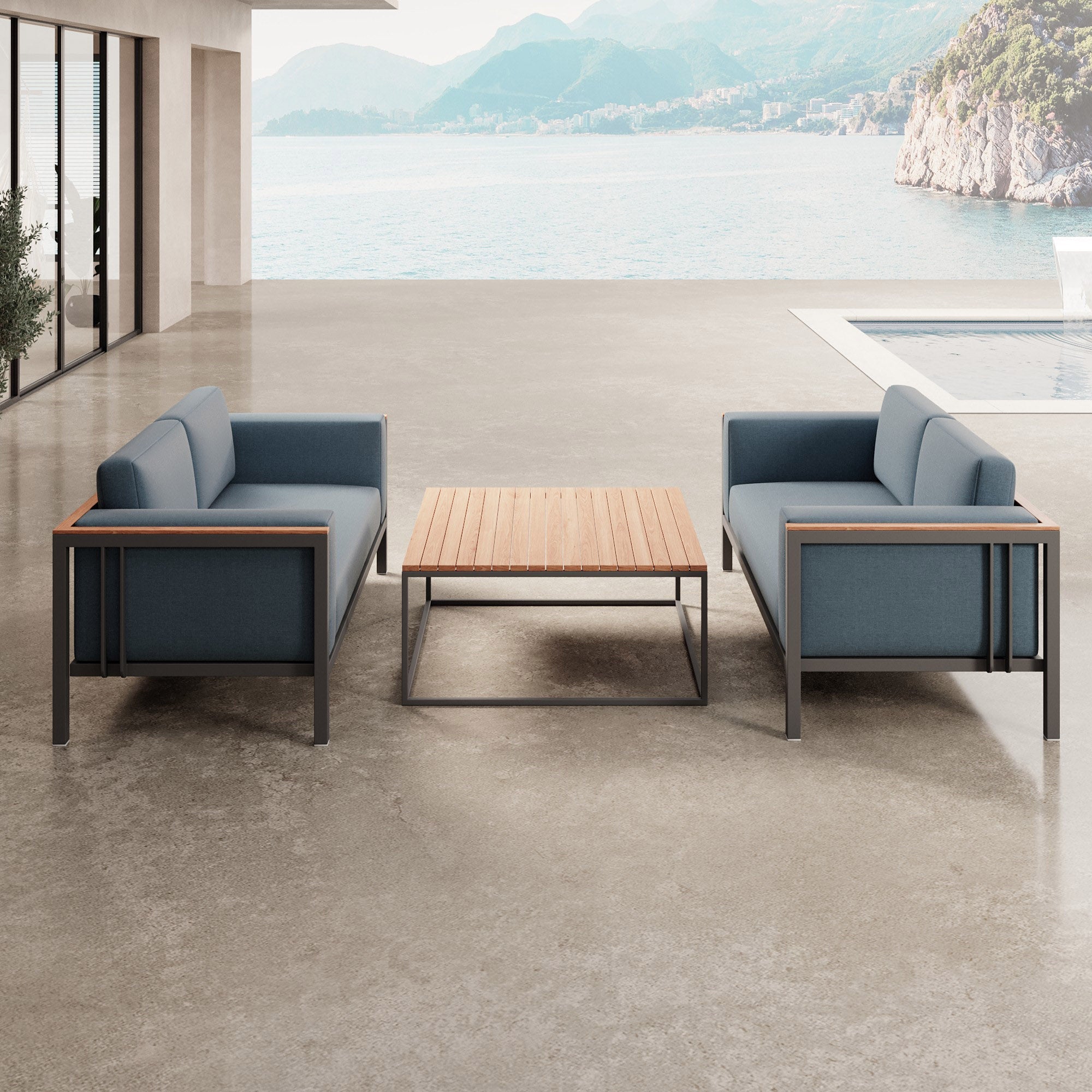 Euphoria – 2 Loungesofas & Dësch aus Aluminium | Aevora™ Kollektioun