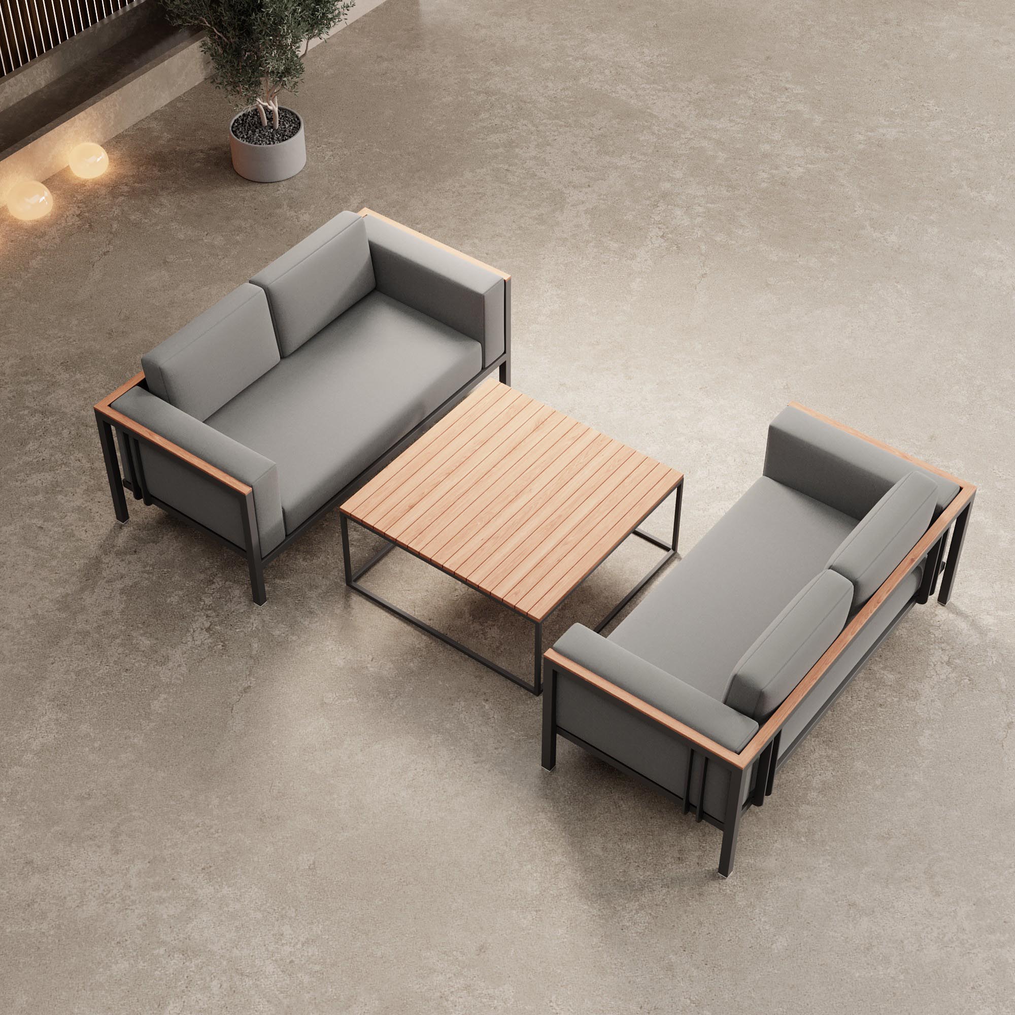 Euphoria – 2 Loungesofas & Dësch aus Aluminium | Aevora™ Kollektioun