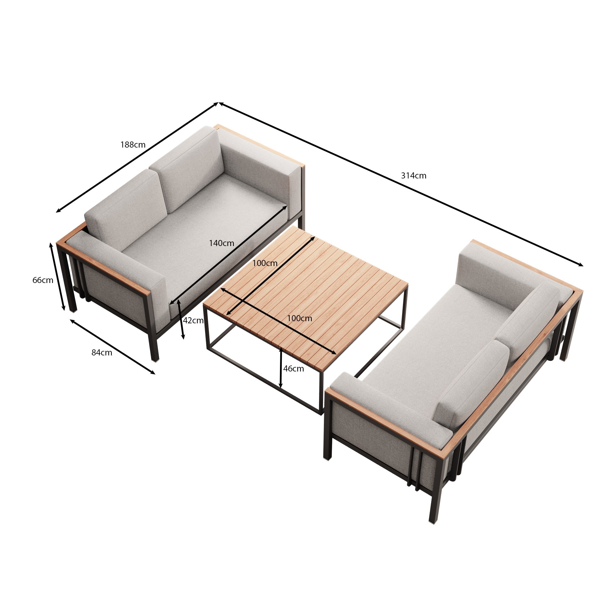 Euphoria – 2 Loungesofas & Dësch aus Aluminium | Aevora™ Kollektioun
