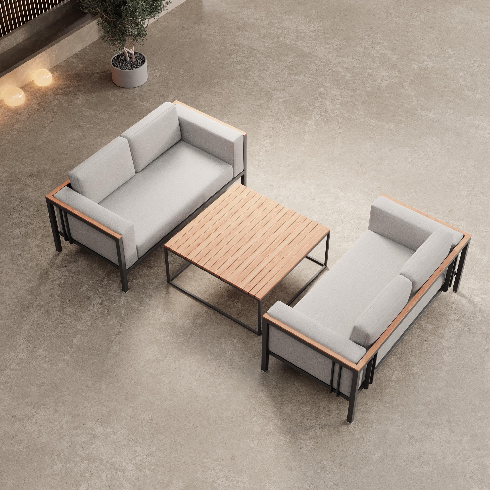 Euphoria – 2 Loungesofas & Dësch aus Aluminium | Aevora™ Kollektioun