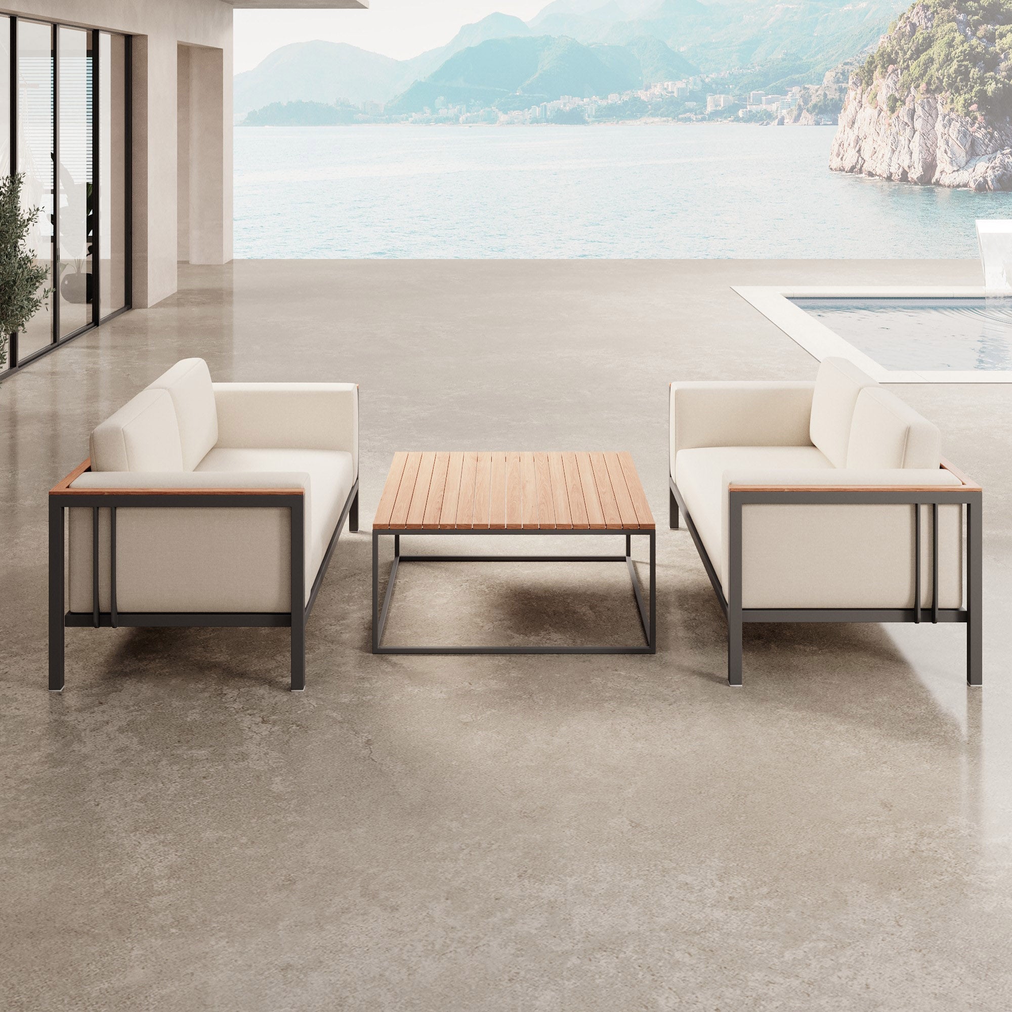 Euphoria – 2 Loungesofas & Dësch aus Aluminium | Aevora™ Kollektioun
