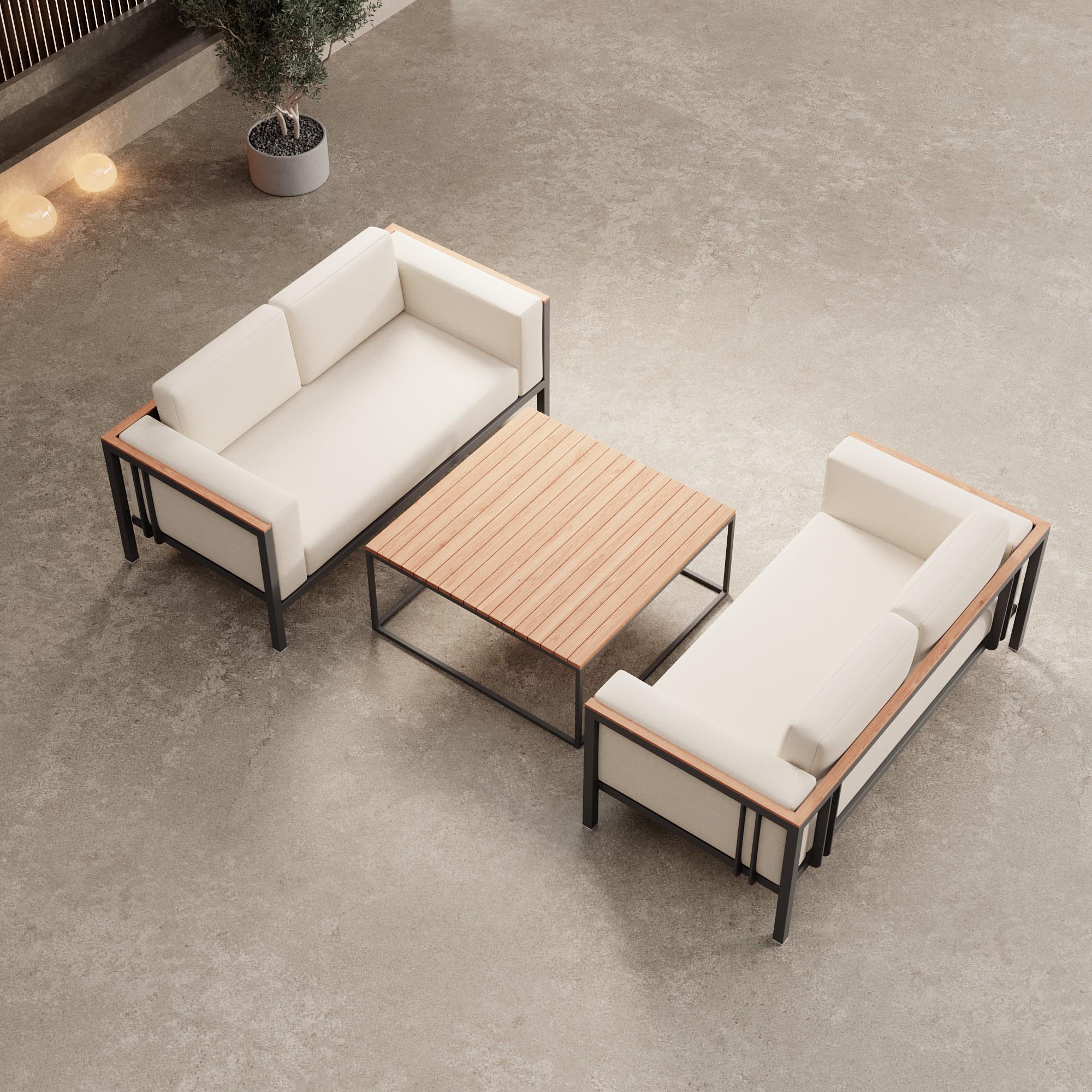 Euphoria – 2 Loungesofas & Dësch aus Aluminium | Aevora™ Kollektioun