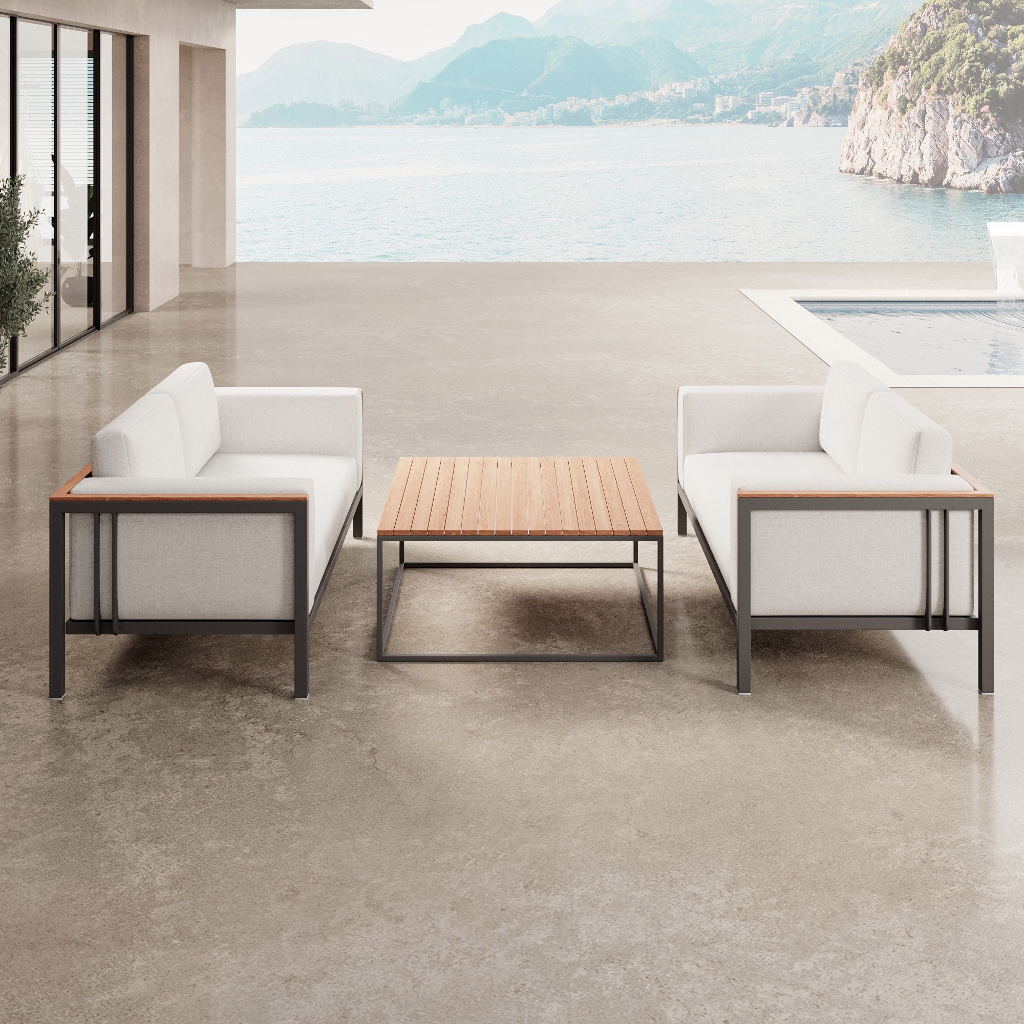 Euphoria – 2 Loungesofas & Dësch aus Aluminium | Aevora™ Kollektioun