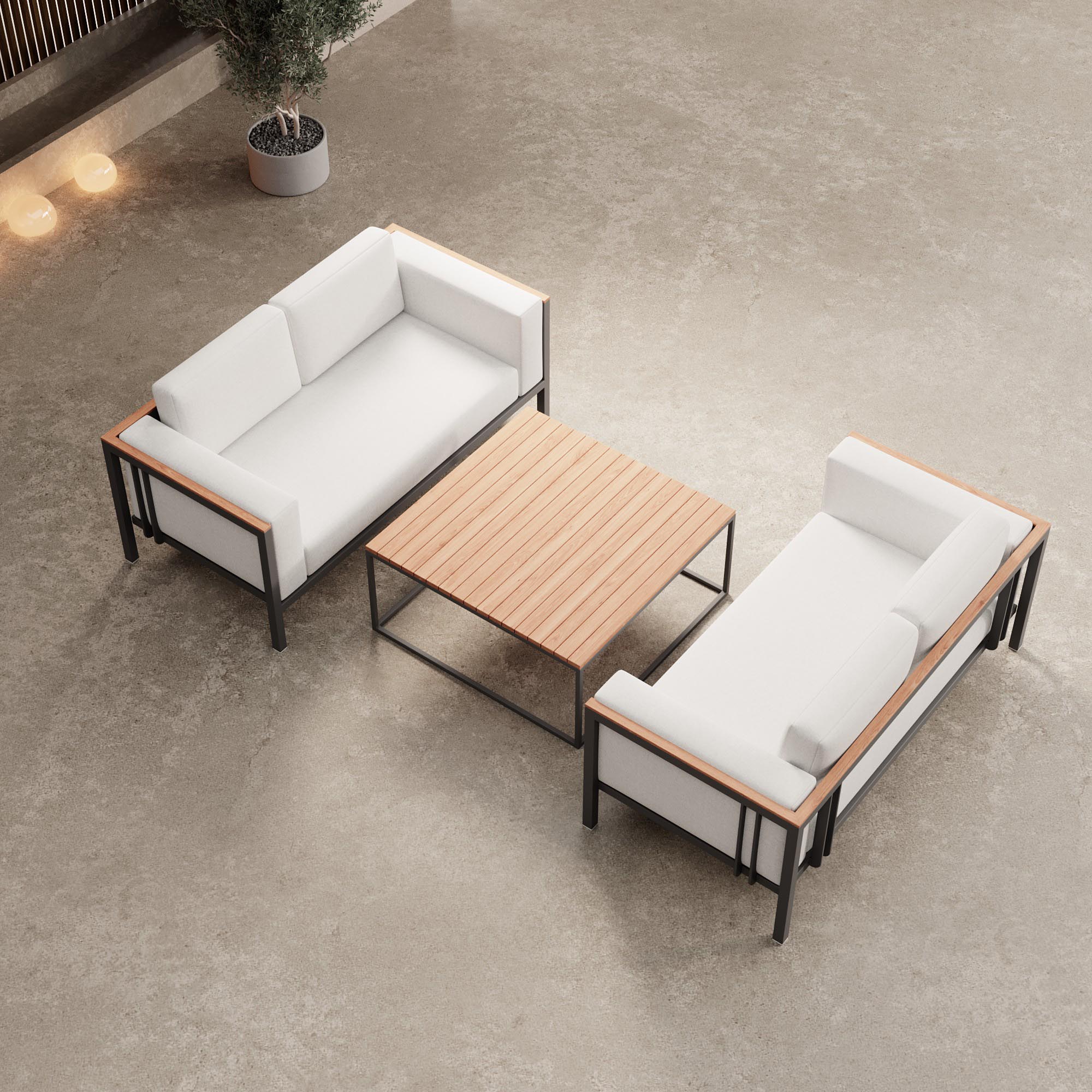 Euphoria – 2 Loungesofas & Dësch aus Aluminium | Aevora™ Kollektioun