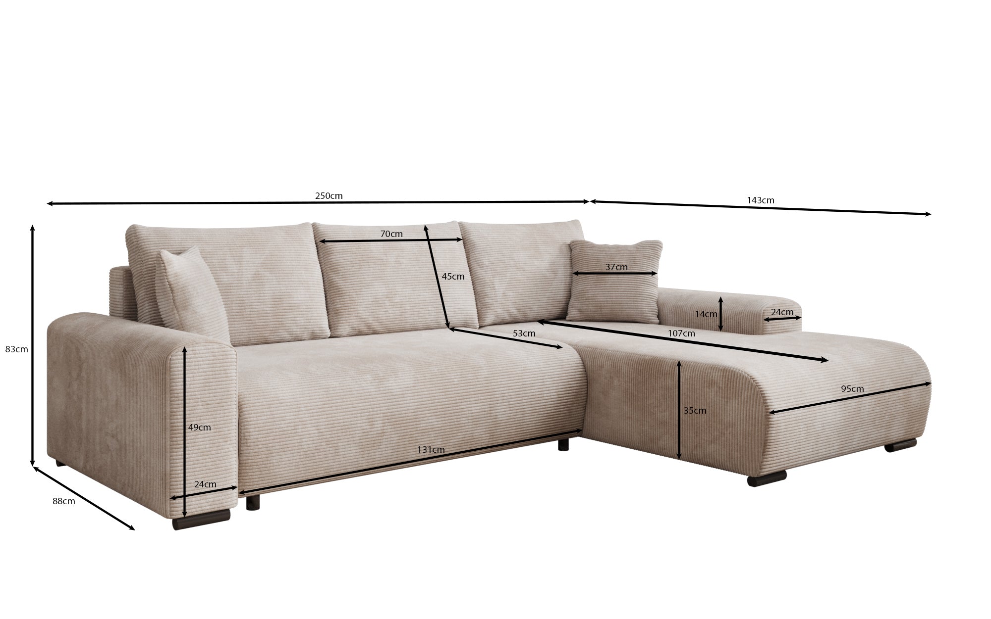 Designer Sofa Nelly mat Schlooffunktioun an Stauraum