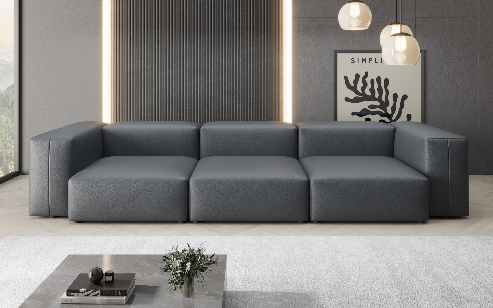 Designer 3-Seater Sofa Snug in Genuine Leather