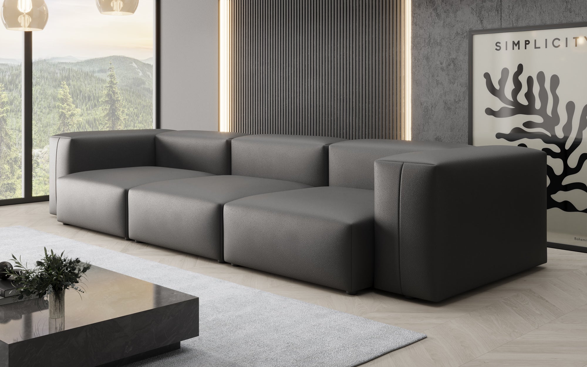 Designer 3-Seater Sofa Snug in Genuine Leather