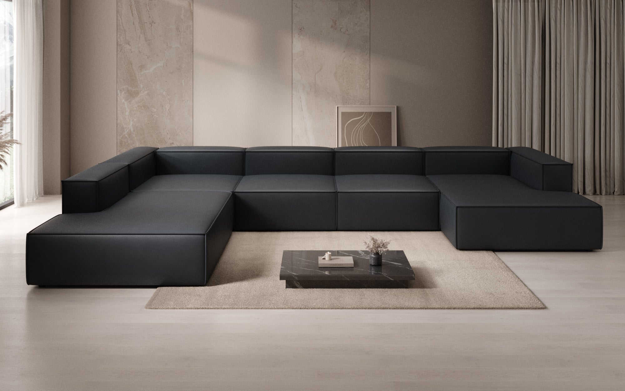 Designer Sofa Lesley U XXL in Genuine Leather