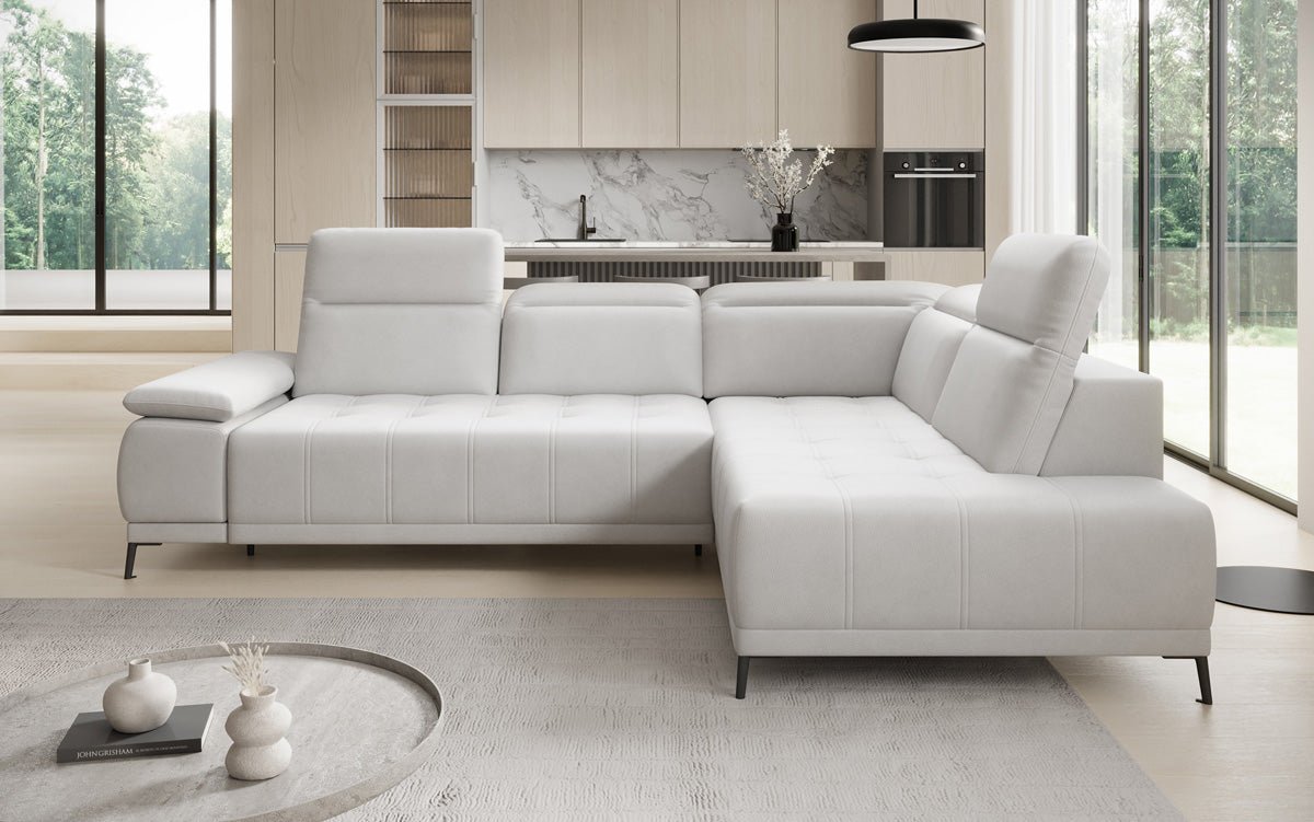 Designer L Sofa Lyra with electric sleeping function in genuine leather
