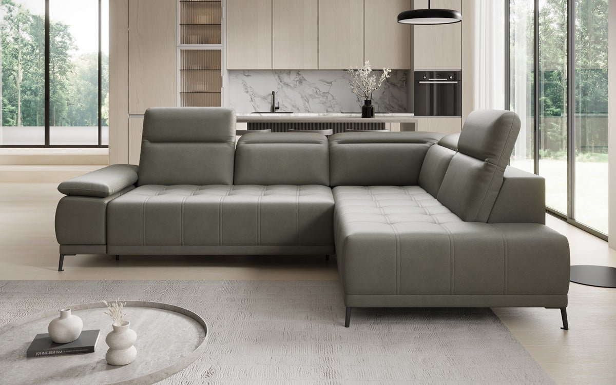 Designer L Sofa Lyra with electric sleeping function in genuine leather