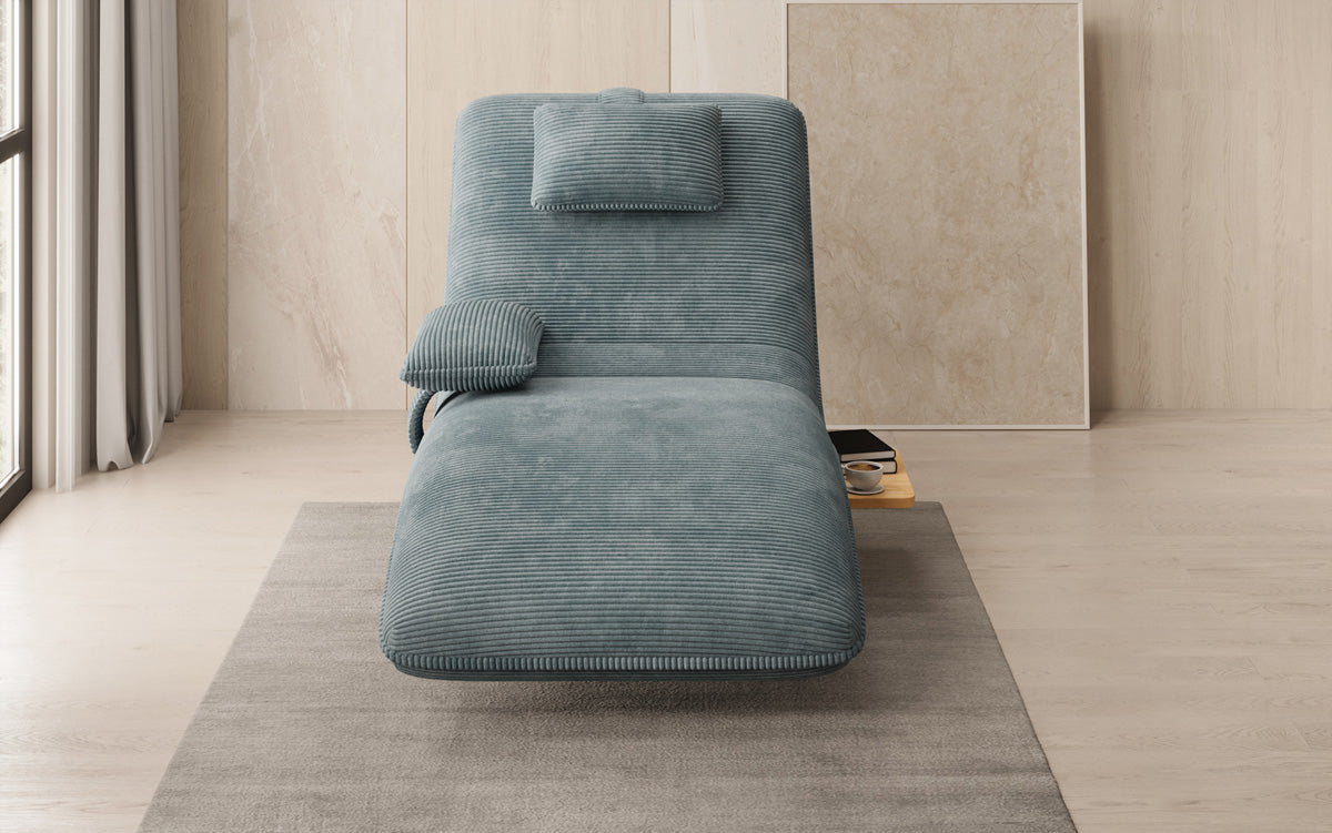 Designer Relax-Liege Velor Cord mit Drehfunktion und Beistelltisch