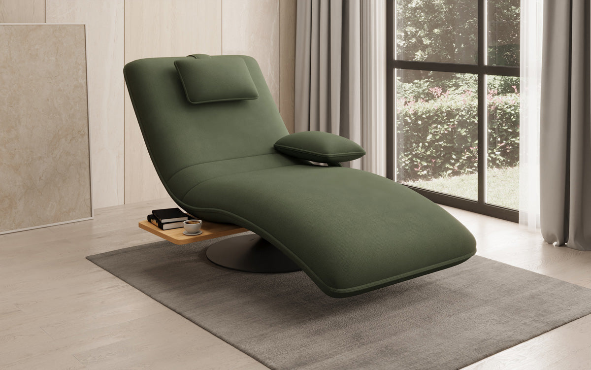 Designer Relax Lounger Velour Fabric with Swivel Function and Side Table