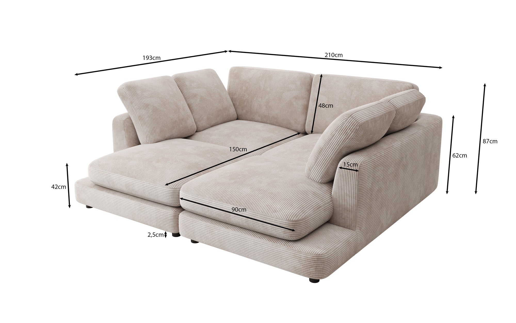 Designer lounge sofa Thalessa in Corduroy
