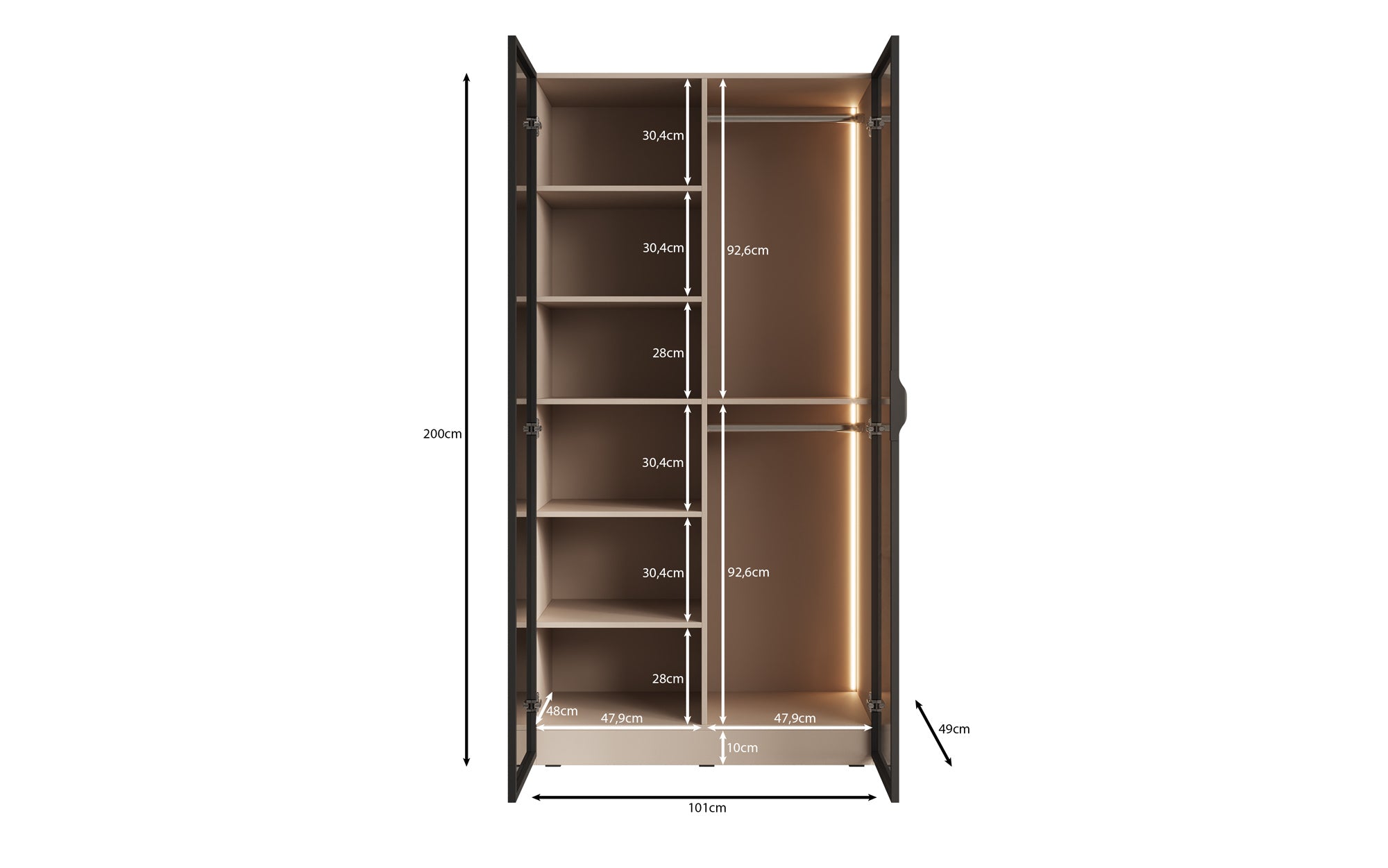 Modulo Luno – Armoire design avec façade en verre et éclairage intérieur LED
