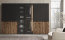 Moduro Serin – Dräimodulëge Design-Kleiderschaf mat Holz- a Strukturglasfront