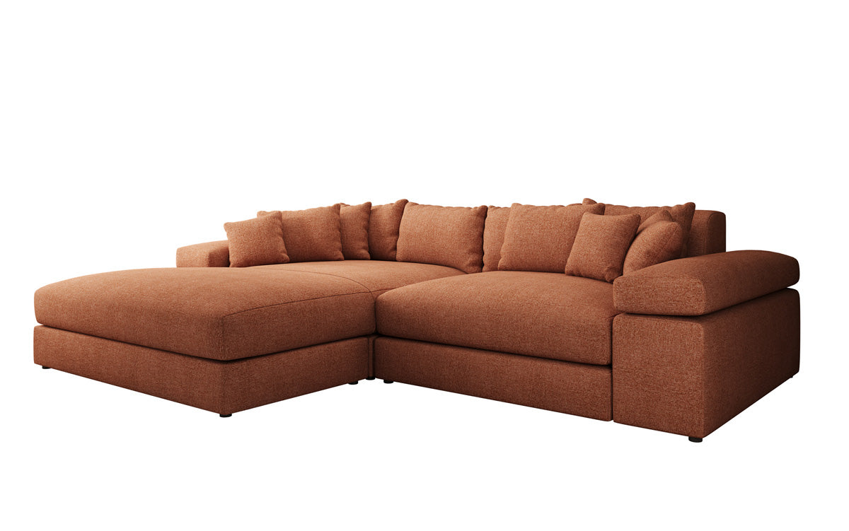 Designer Ecksofa Bernardo mit breiter Ottomane in Strukturstoff