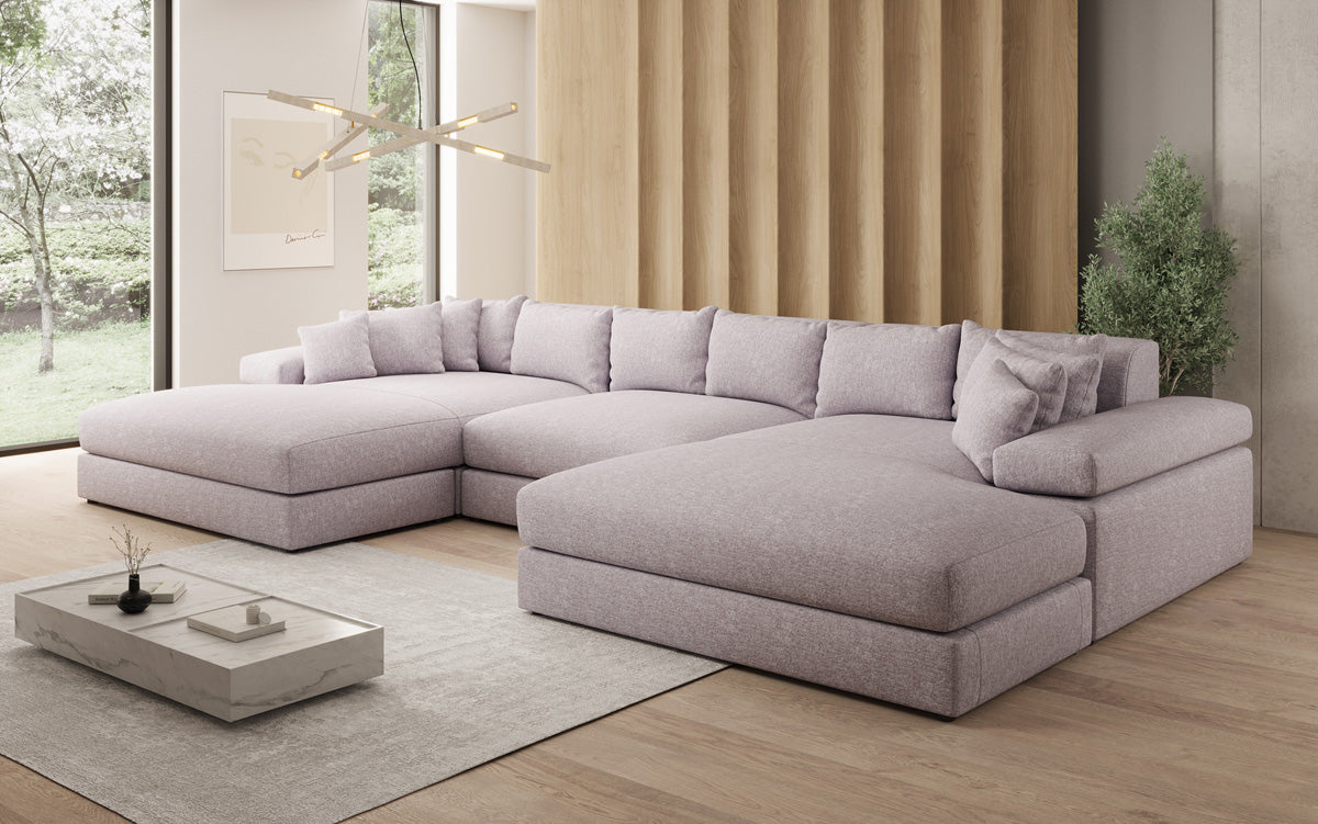 Designer Sofa Bernardo U mit breiter Ottomane in Strukturstoff
