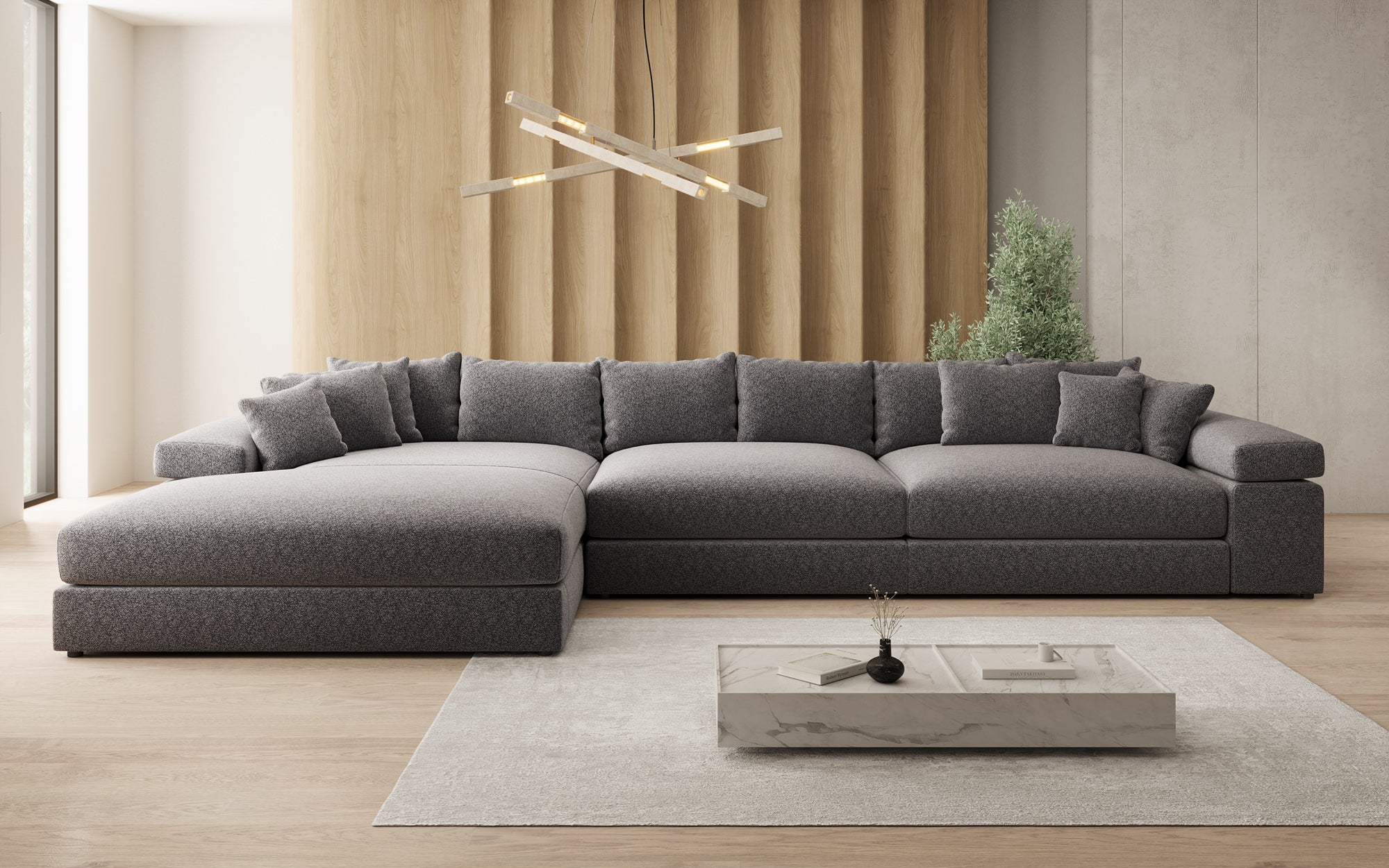 Designer sofa Bernardo L Maxi with wide ottoman in textured fabric