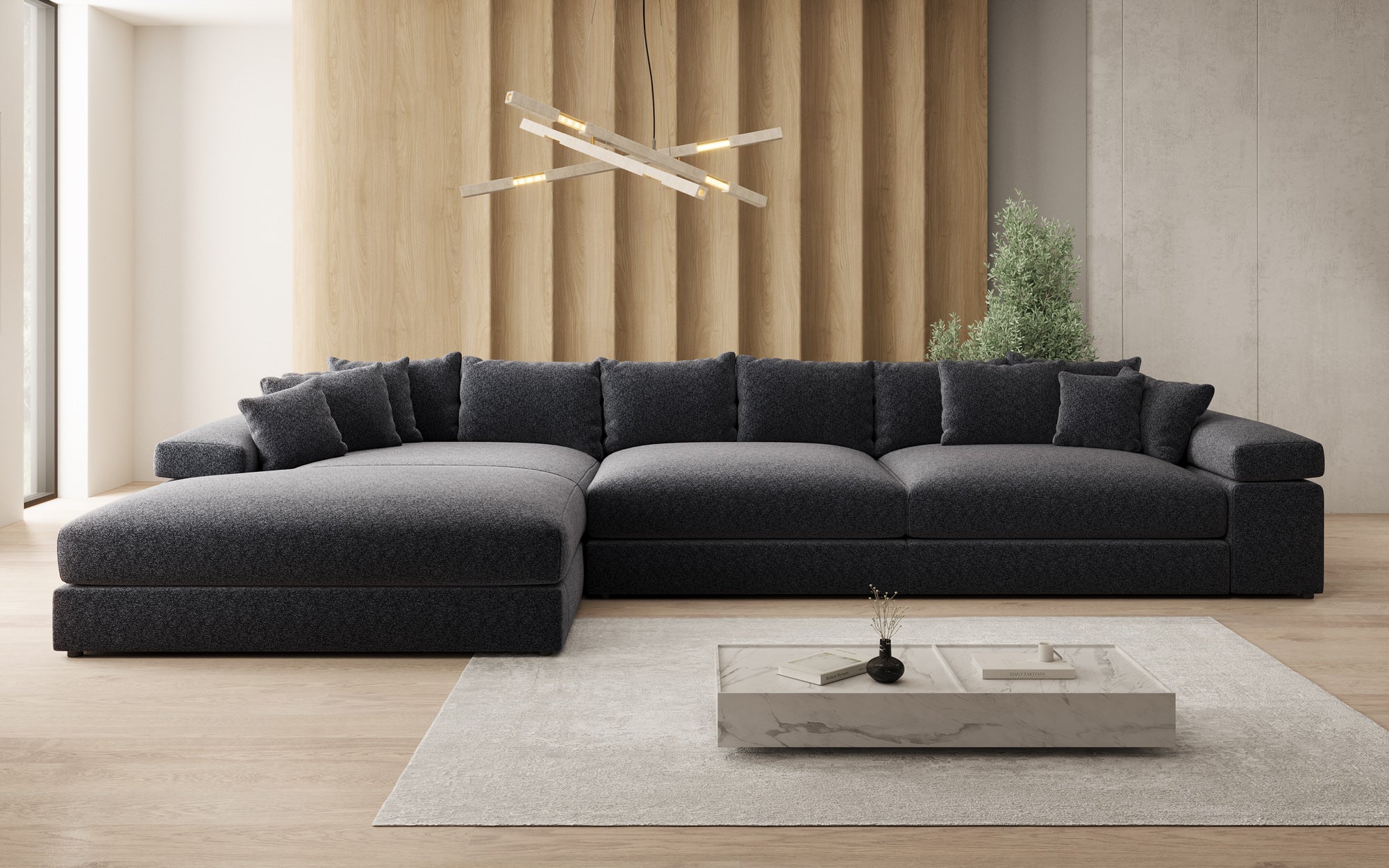 Designer sofa Bernardo L Maxi with wide ottoman in textured fabric