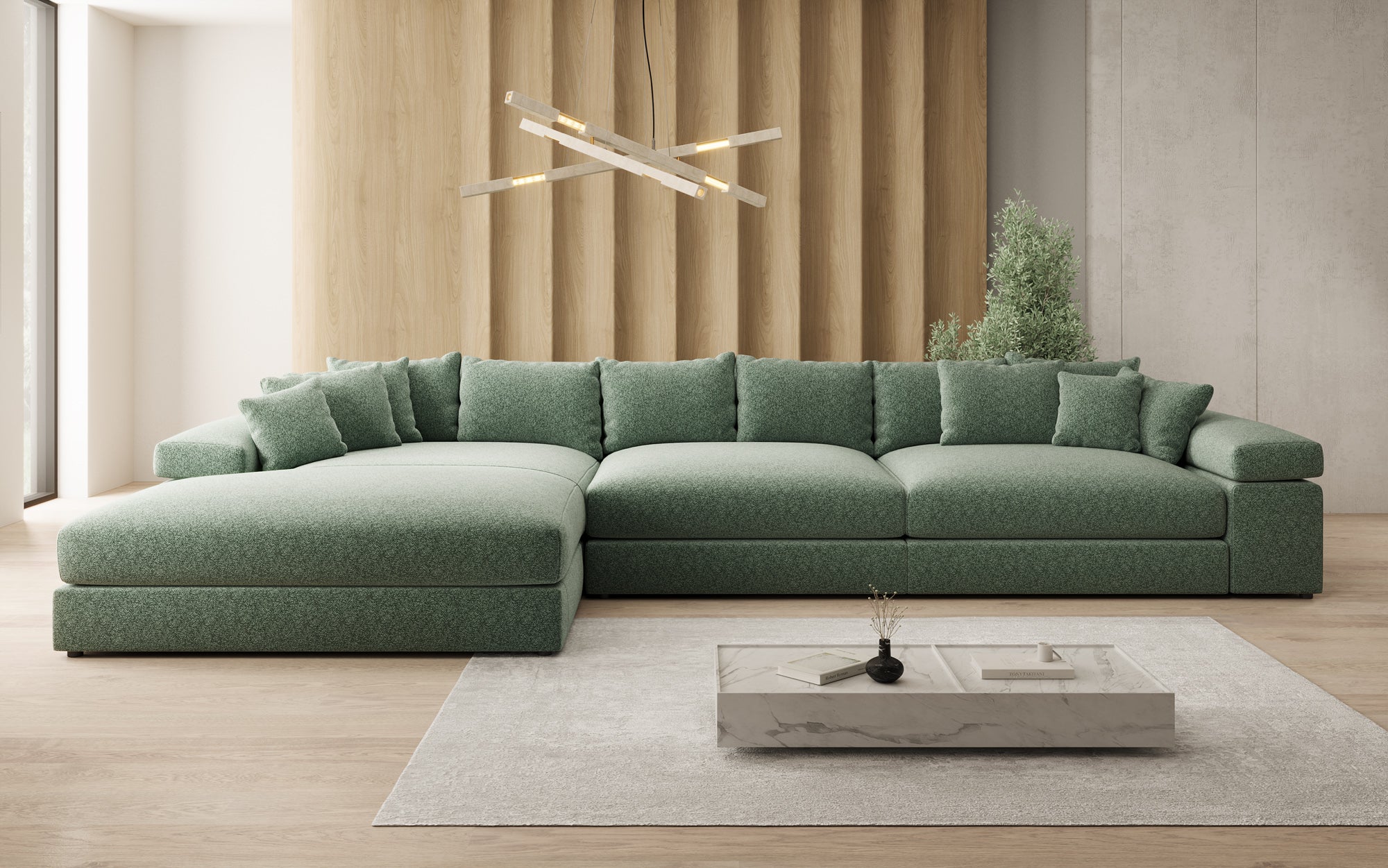 Designer sofa Bernardo L Maxi with wide ottoman in textured fabric