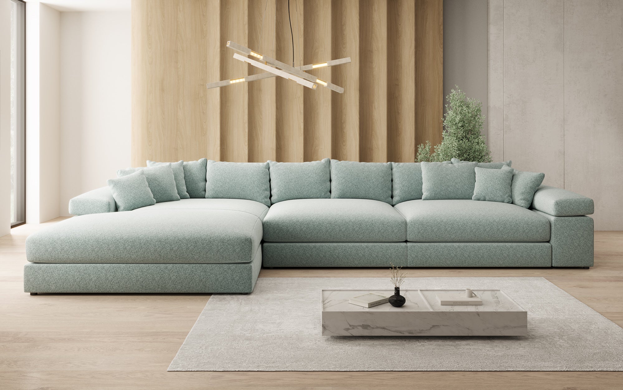 Designer sofa Bernardo L Maxi with wide ottoman in textured fabric
