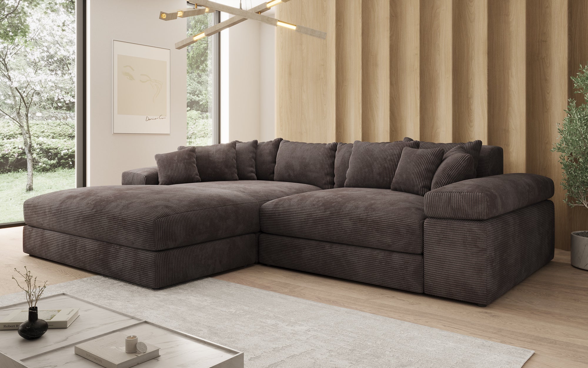 Designer Sofa Bernardo with wide Ottoman in Corduroy