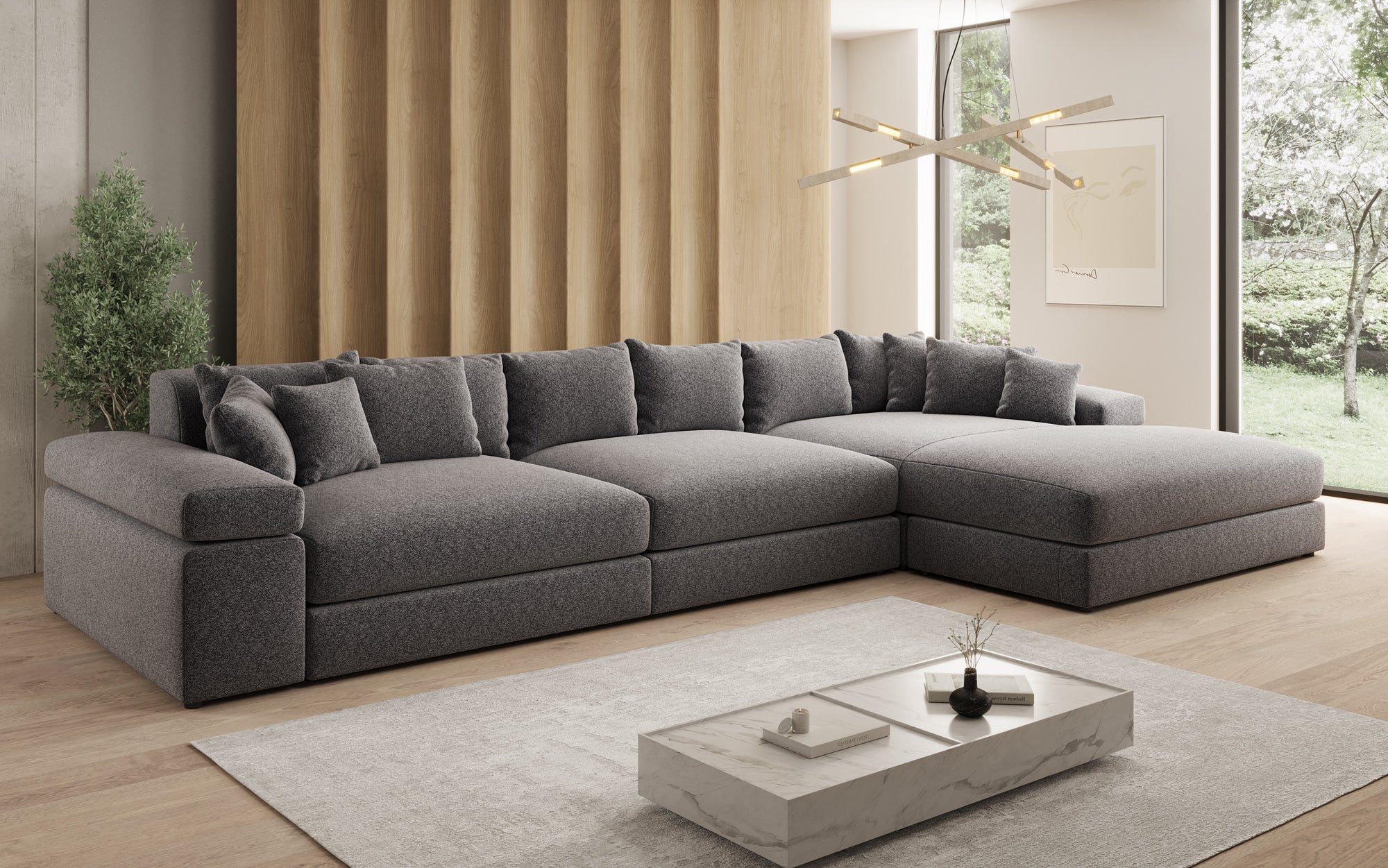 Designer sofa Bernardo L Maxi with wide ottoman in textured fabric
