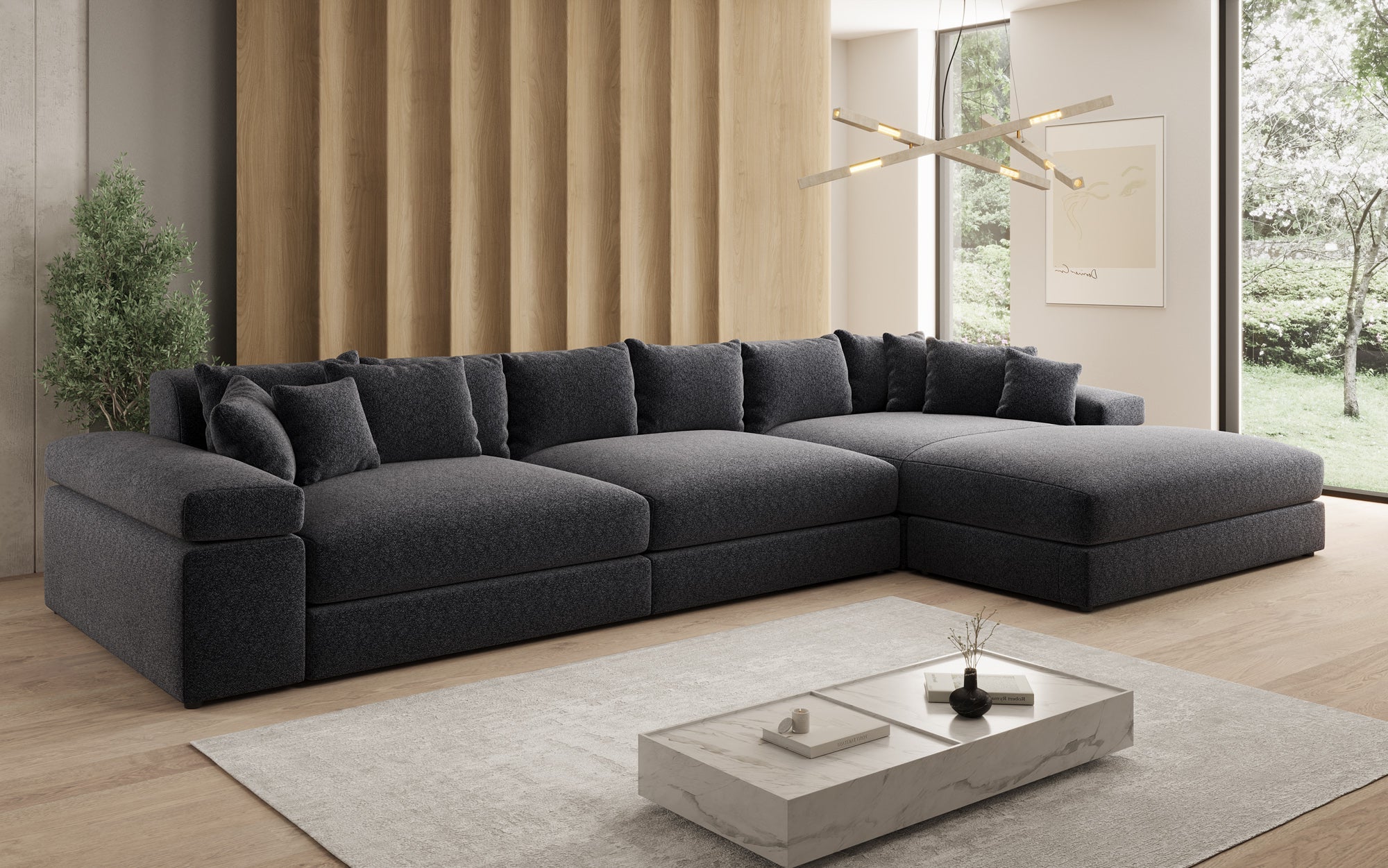 Designer sofa Bernardo L Maxi with wide ottoman in textured fabric